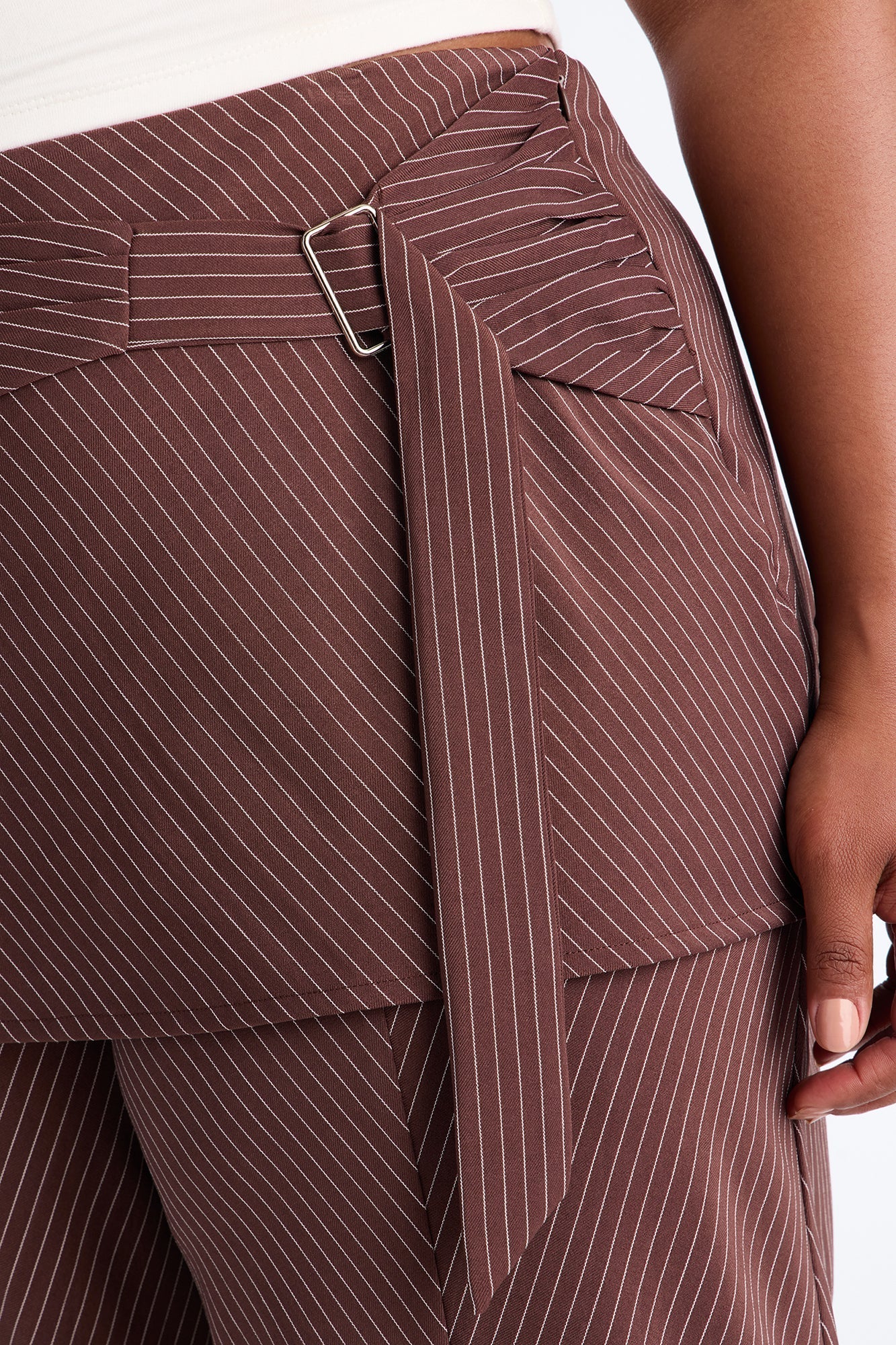 Cummerbund Wrap Waist Skirt Trouser - Brown NEWFASHIONEDGE