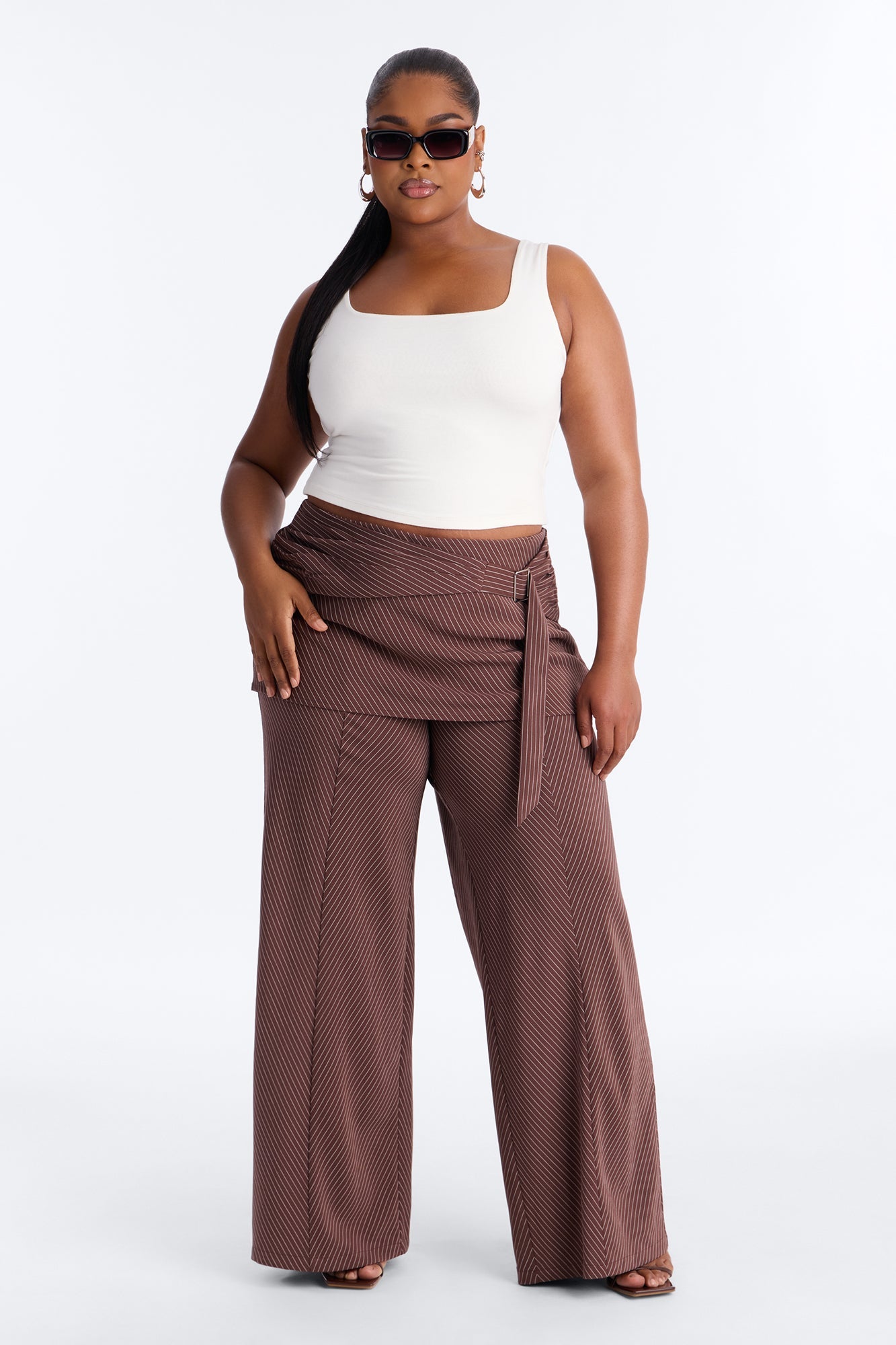 Cummerbund Wrap Waist Skirt Trouser - Brown