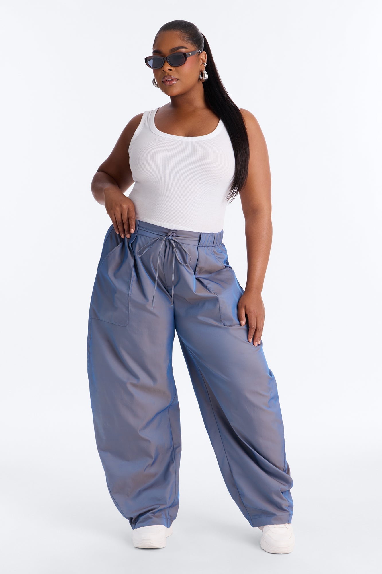 No Chill Zone Windbreaker Barrel Pant 31″ - Blue Fashion Nova