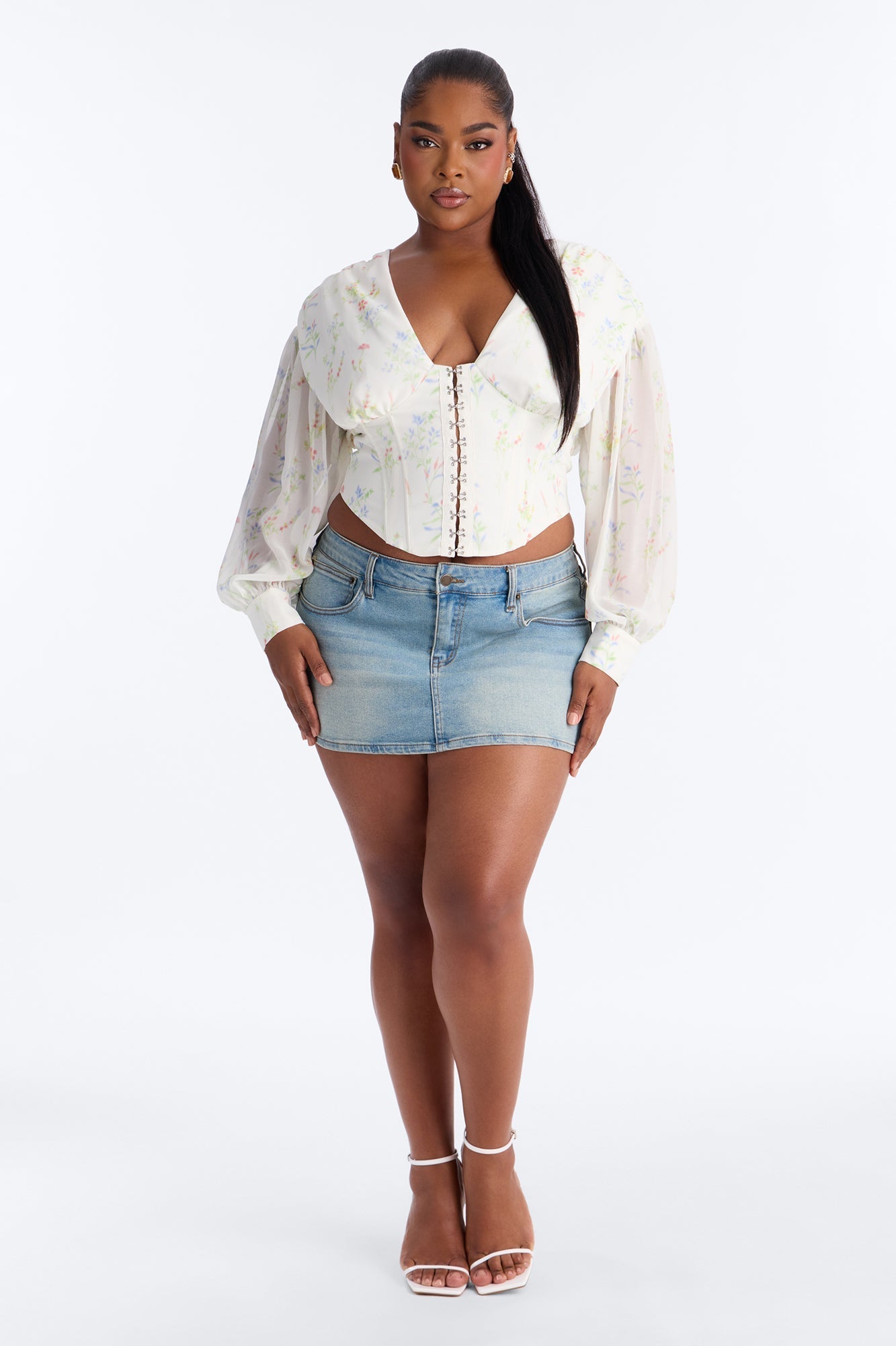 Darling Days Ruched Floral Chiffon Corset - Sage/combo
