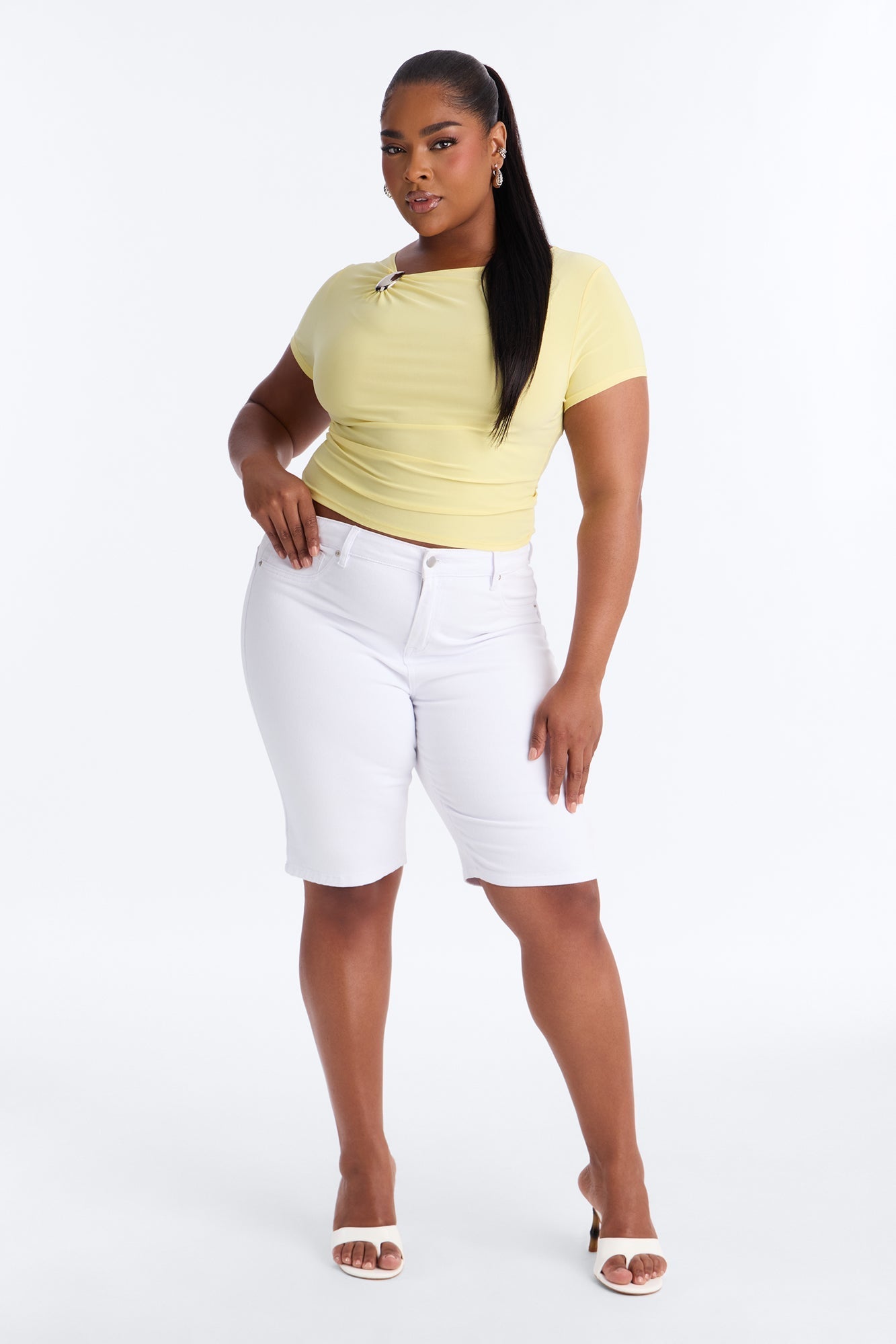 Lexi Hardware Asymmetrical Neck Short Sleeve Top - Butter Yellow NEWFASHIONEDGE