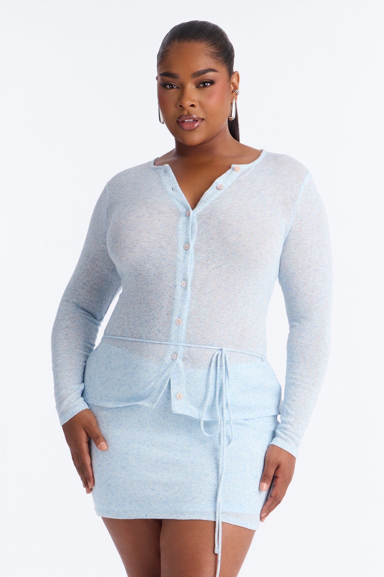 Elora Button Up Sweater Mini Dress - Light Blue NEWFASHIONEDGE