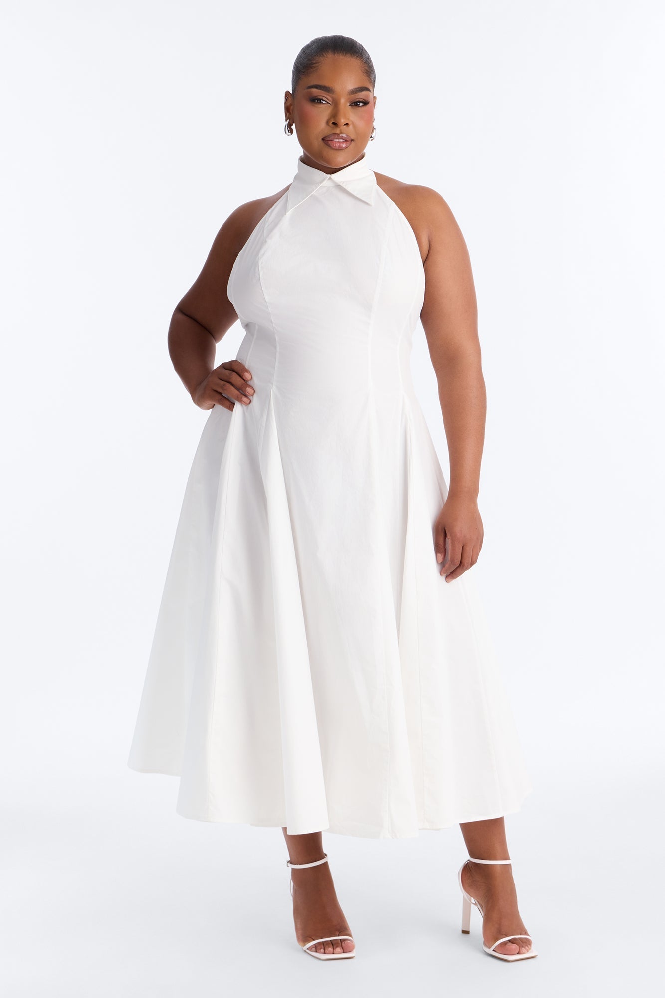 Audrey Collared Poplin Maxi Dress - White NEWFASHIONEDGE