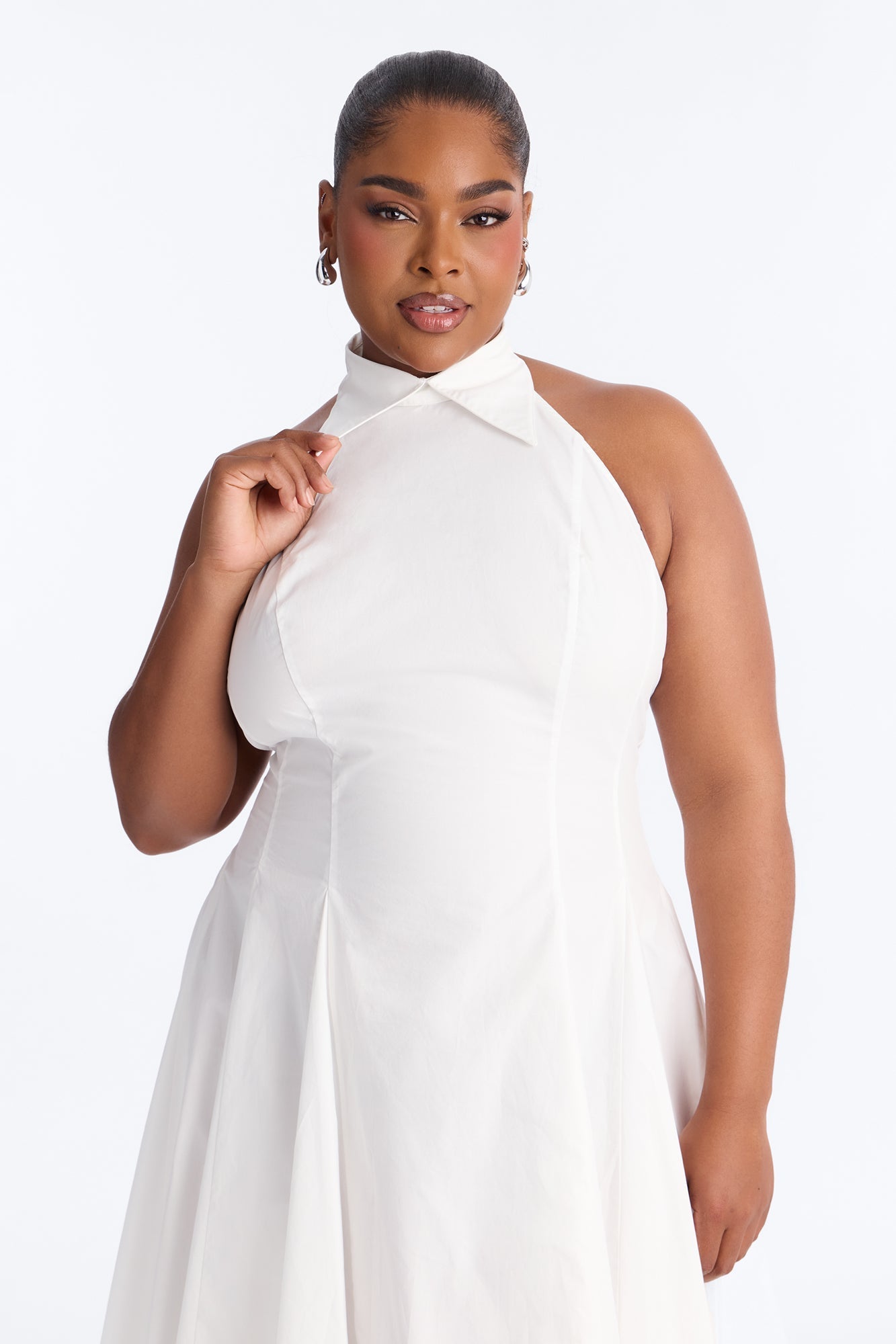 Audrey Collared Poplin Maxi Dress - White NEWFASHIONEDGE