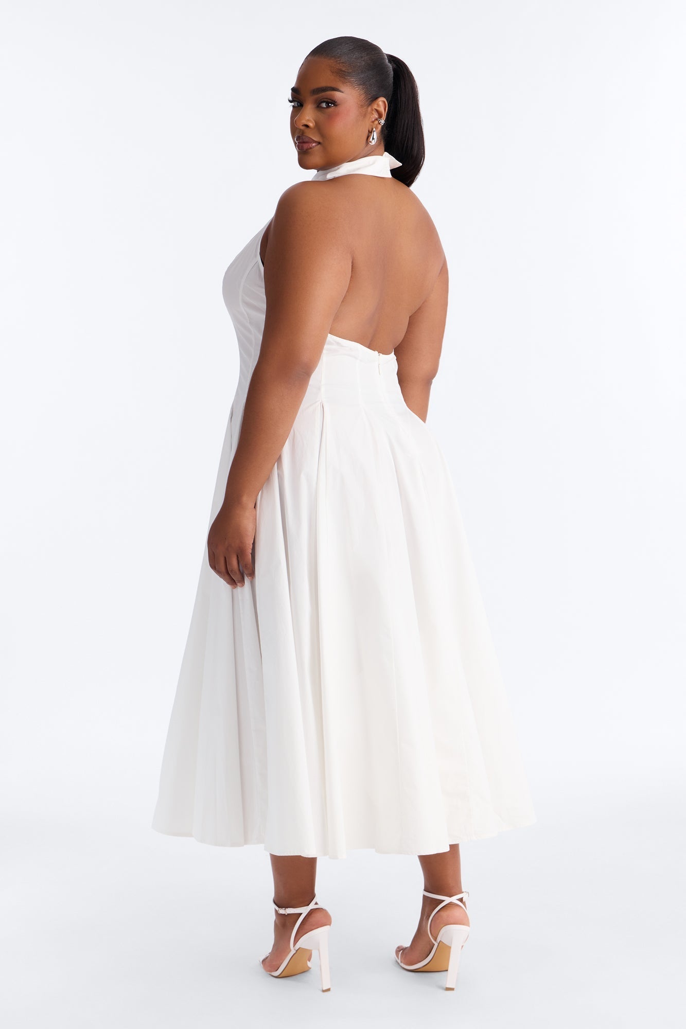 Audrey Collared Poplin Maxi Dress - White NEWFASHIONEDGE
