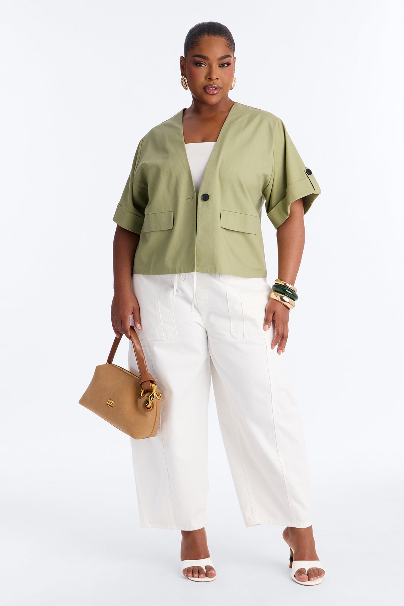 Ready When You Are Cuffed Linen Top - Olive