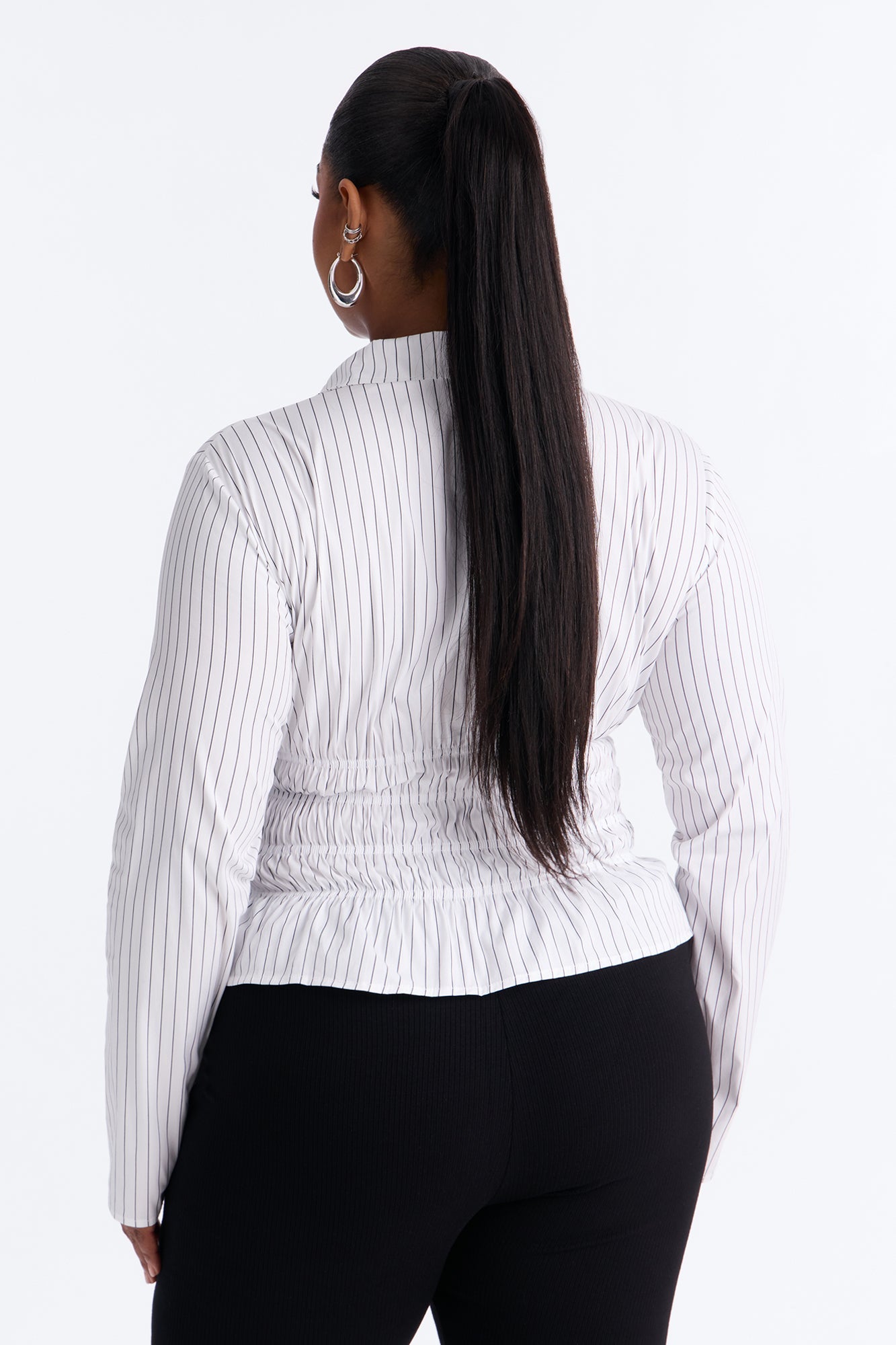 All In The Details Smocked Stripe Poplin Shirt - Black/combo