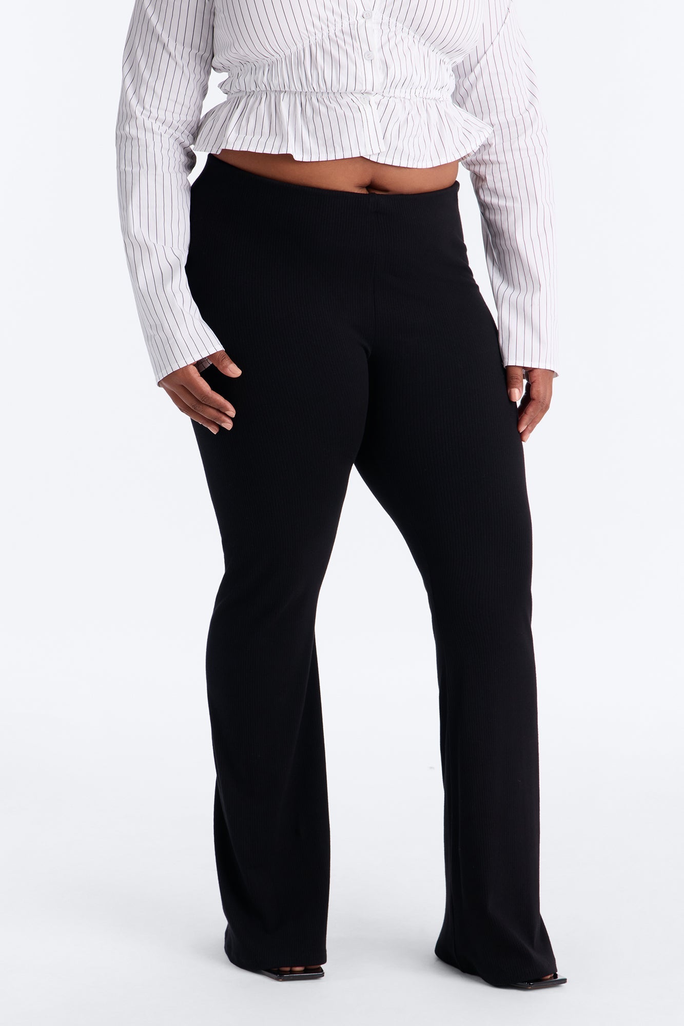 Ultra Ribbed Mid Rise Flare Pant - Black NEWFASHIONEDGE