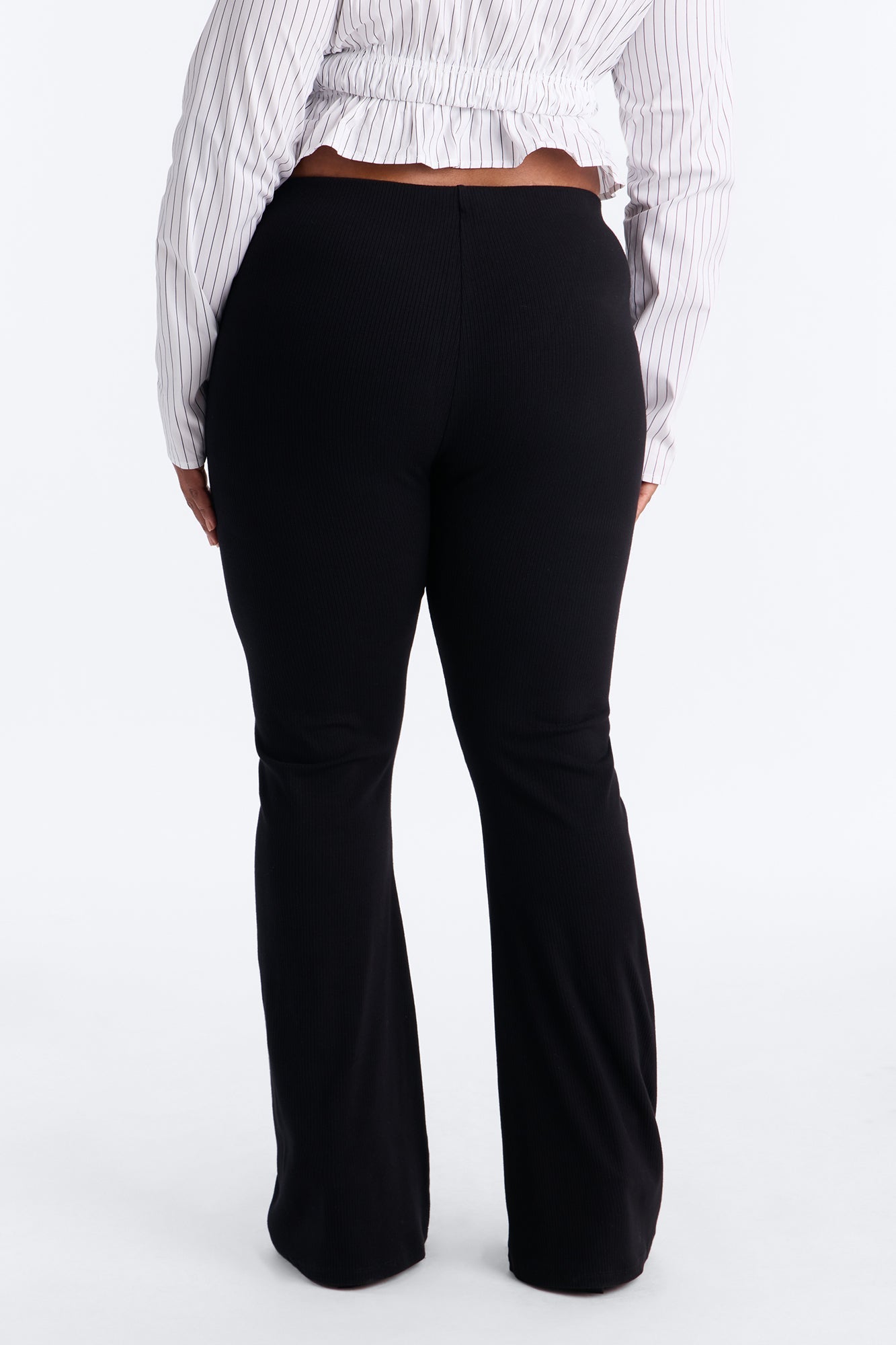 Ultra Ribbed Mid Rise Flare Pant - Black NEWFASHIONEDGE