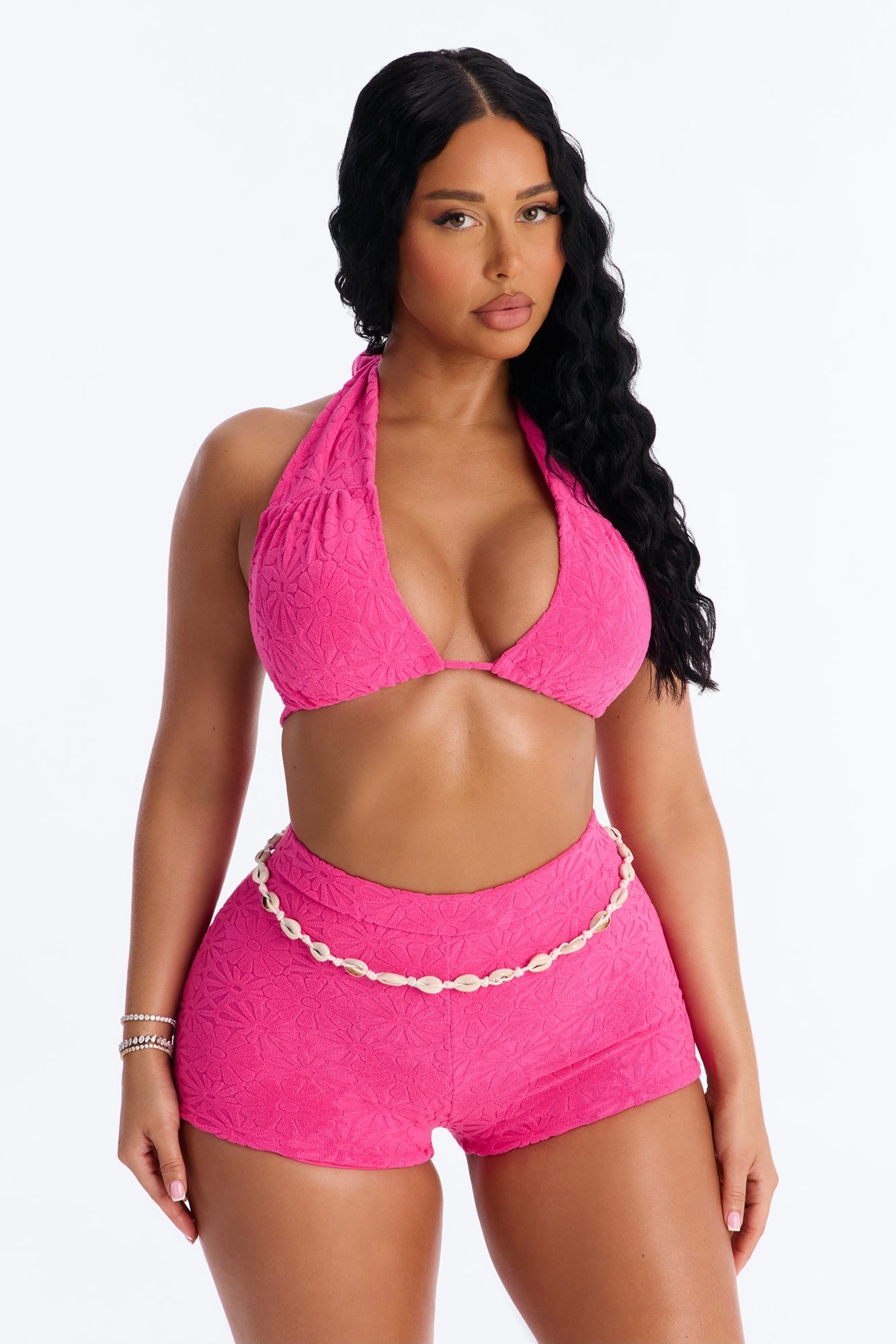 Leia Criss Cross Halter Boy Shorts 2 Piece Bikini - Fuchsia NEWFASHIONEDGE