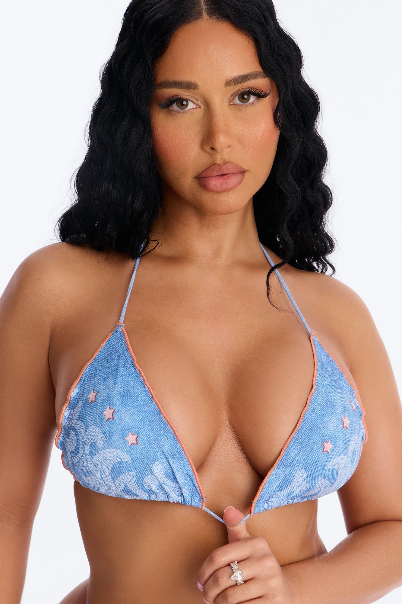 Ready To Catch Some Waves Denim Print 2 Piece Bikini - Denim NEWFASHIONEDGE