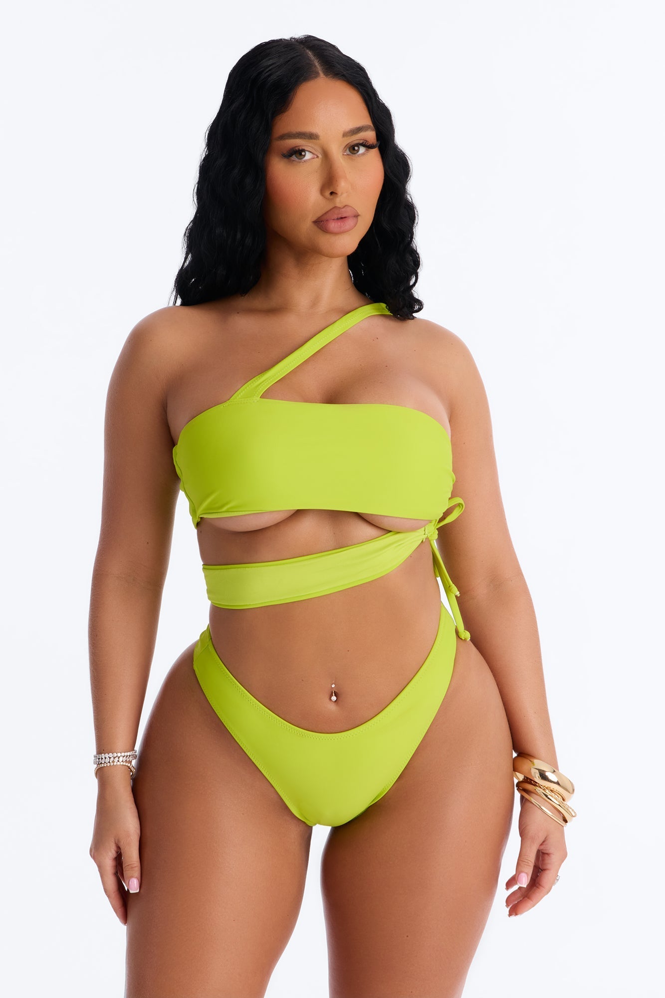 Selfies And Suntans Cutout 2 Piece Bikini - Lime NEWFASHIONEDGE