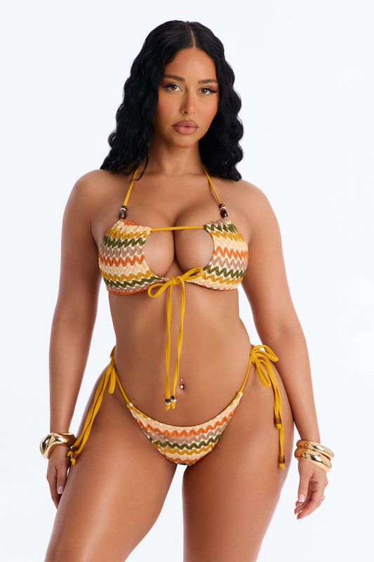 Baddie Alert 2 Piece Crochet Bralette Bikini Set - Multi Color
