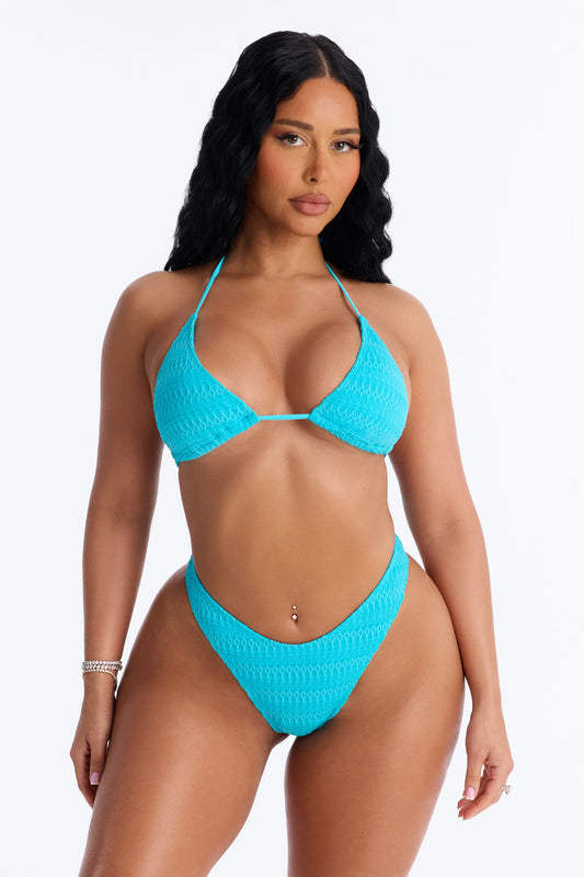 Annalise 2 Piece Textured Triangle Bikini Set - Turquoise