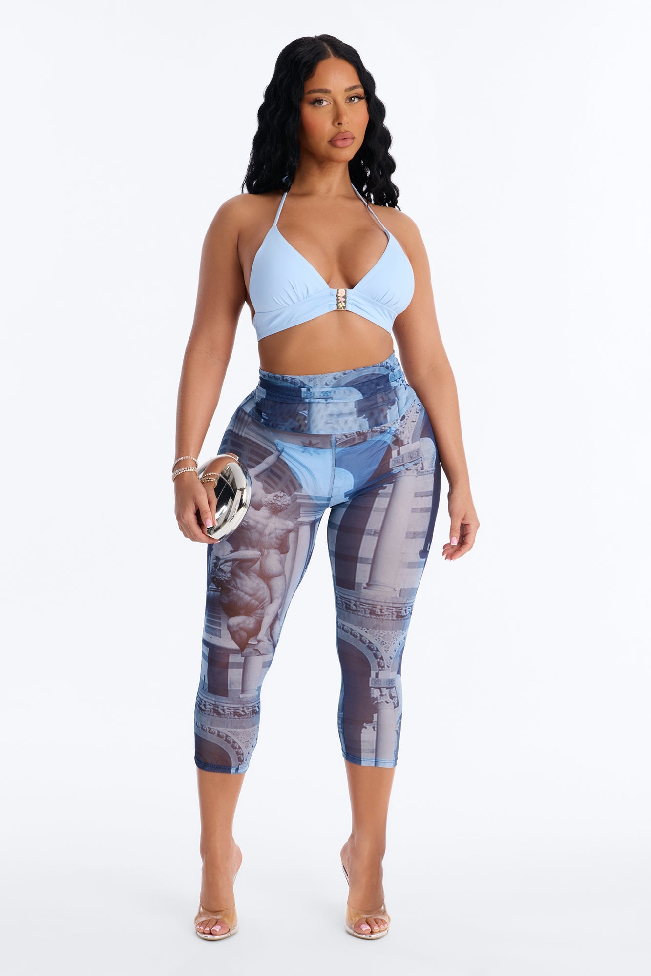 Stand By The Pier Sheer Novelty Swim Cover Up Capri Pants - Navy