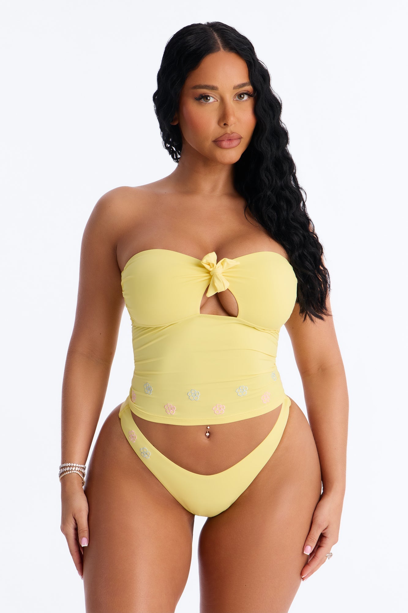 Sunshine State 2 Piece Strapless Bikini & Ruffle Mini Skirt Sunsuit - Yellow NEWFASHIONEDGE