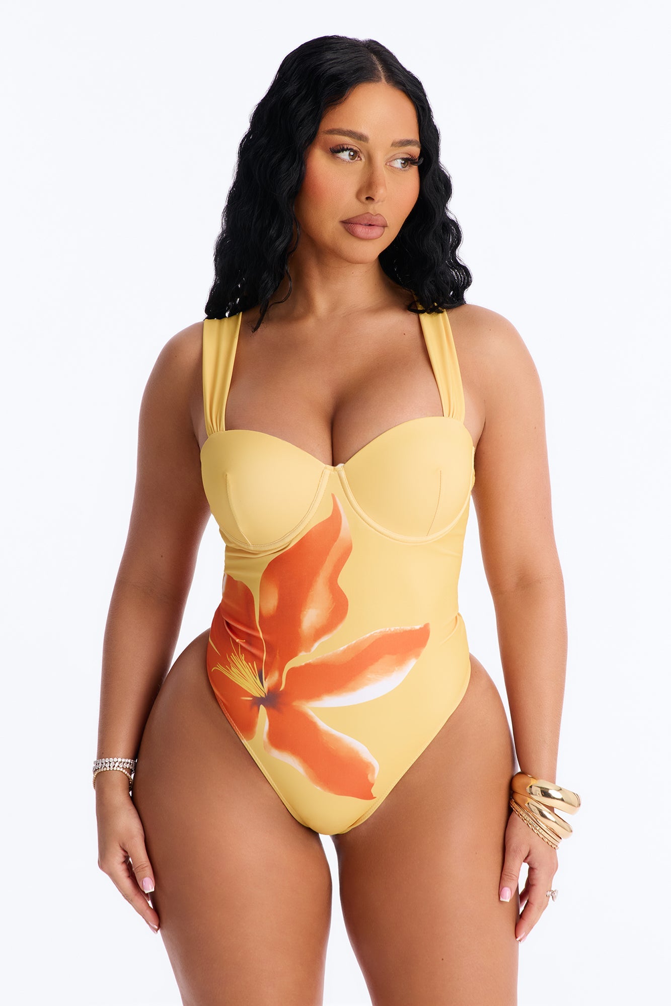 On Island Time Floral Underwire Maxi 2 Piece Bikini Skirt Set - Yellow/combo