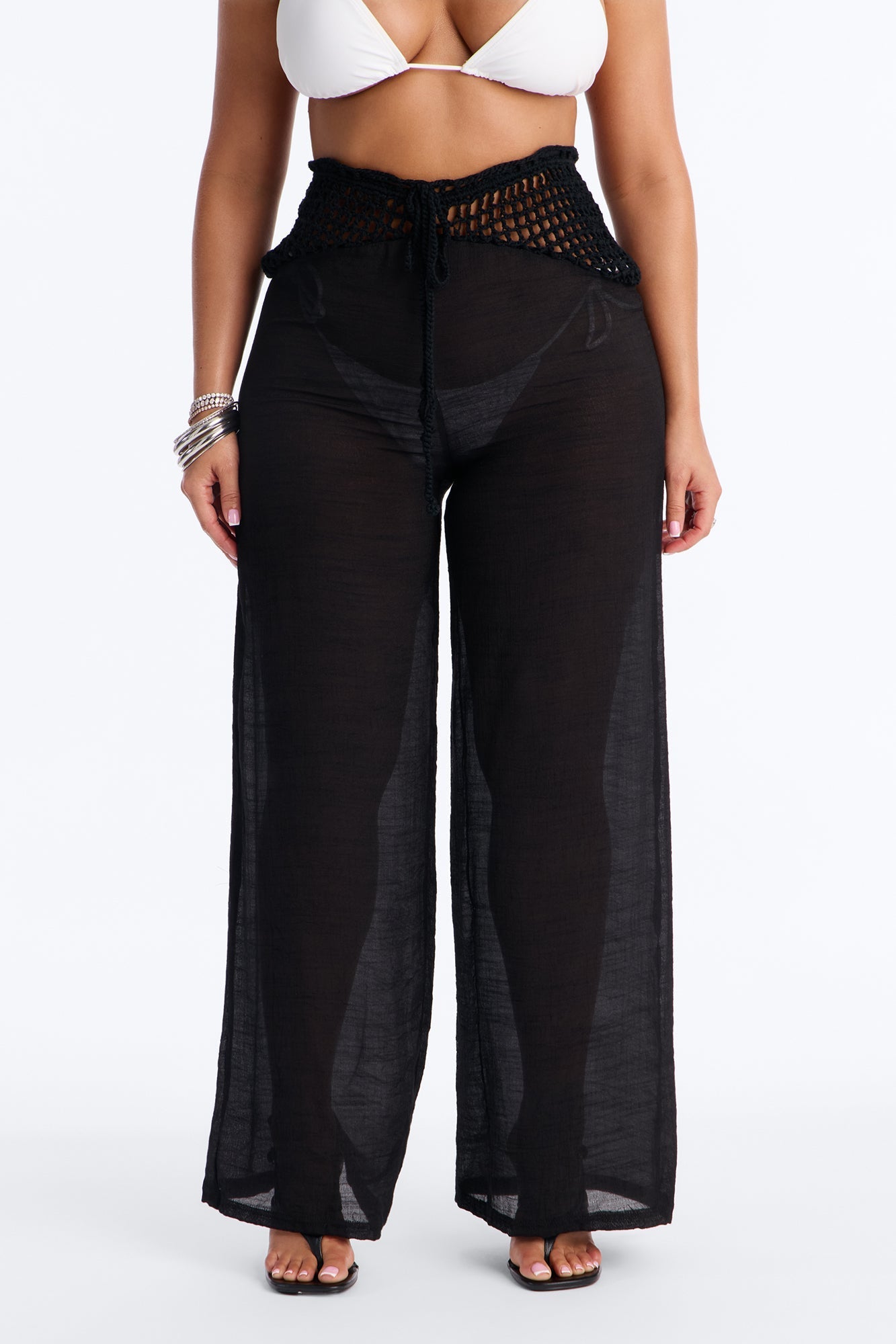 Darling Linen Swim Cover Up Pant - Black NEWFASHIONEDGE