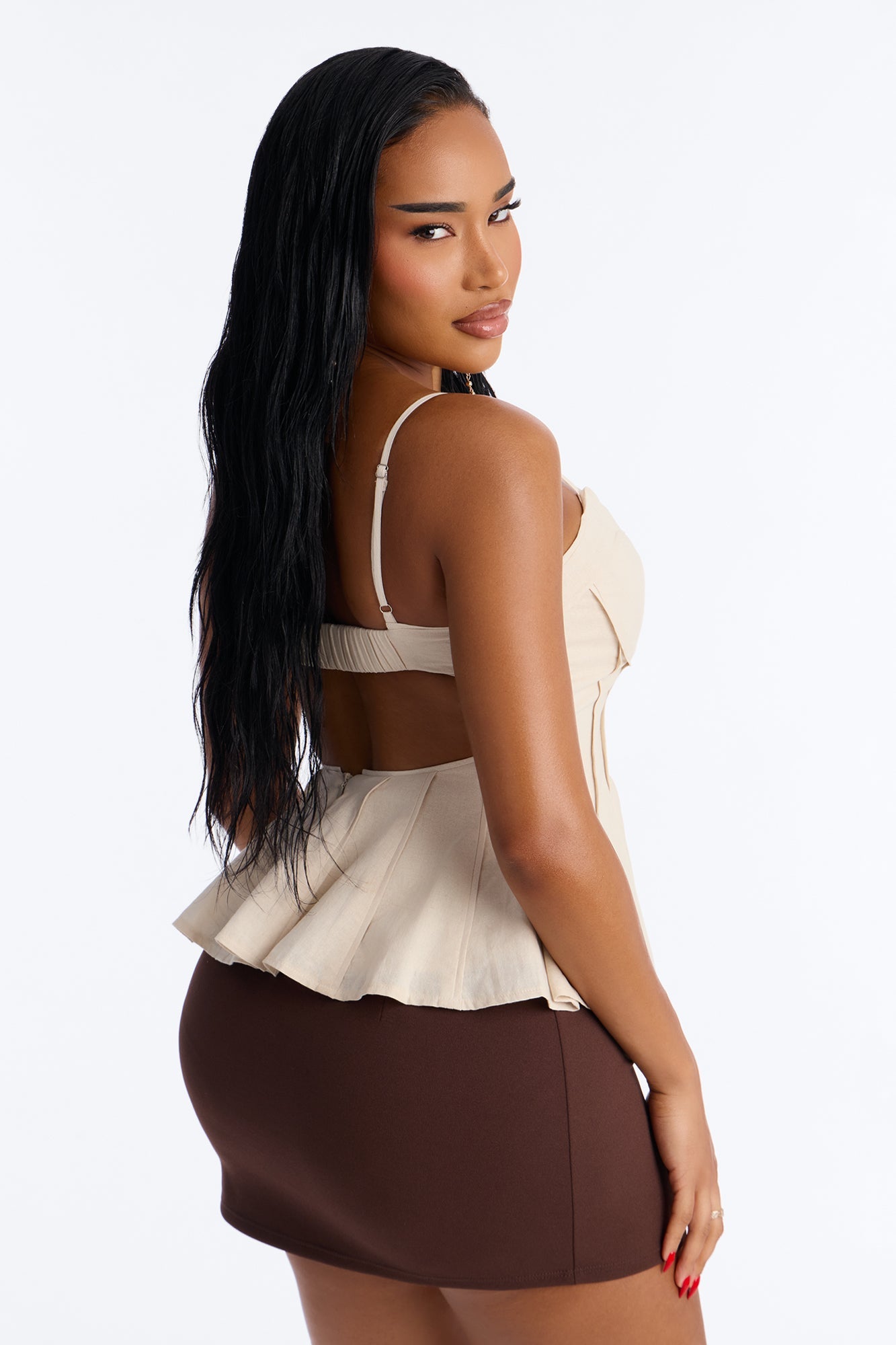 Pretty Please Peplum Linen Babydoll Top - Beige