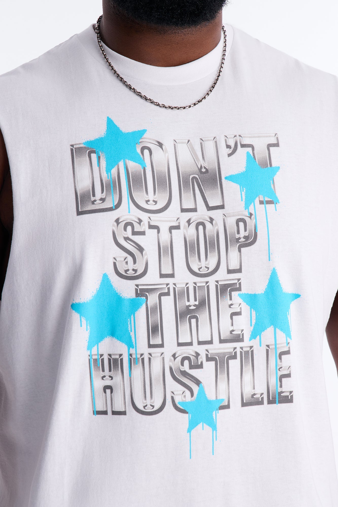 Don't Stop The Hustle Muscle Tee - White