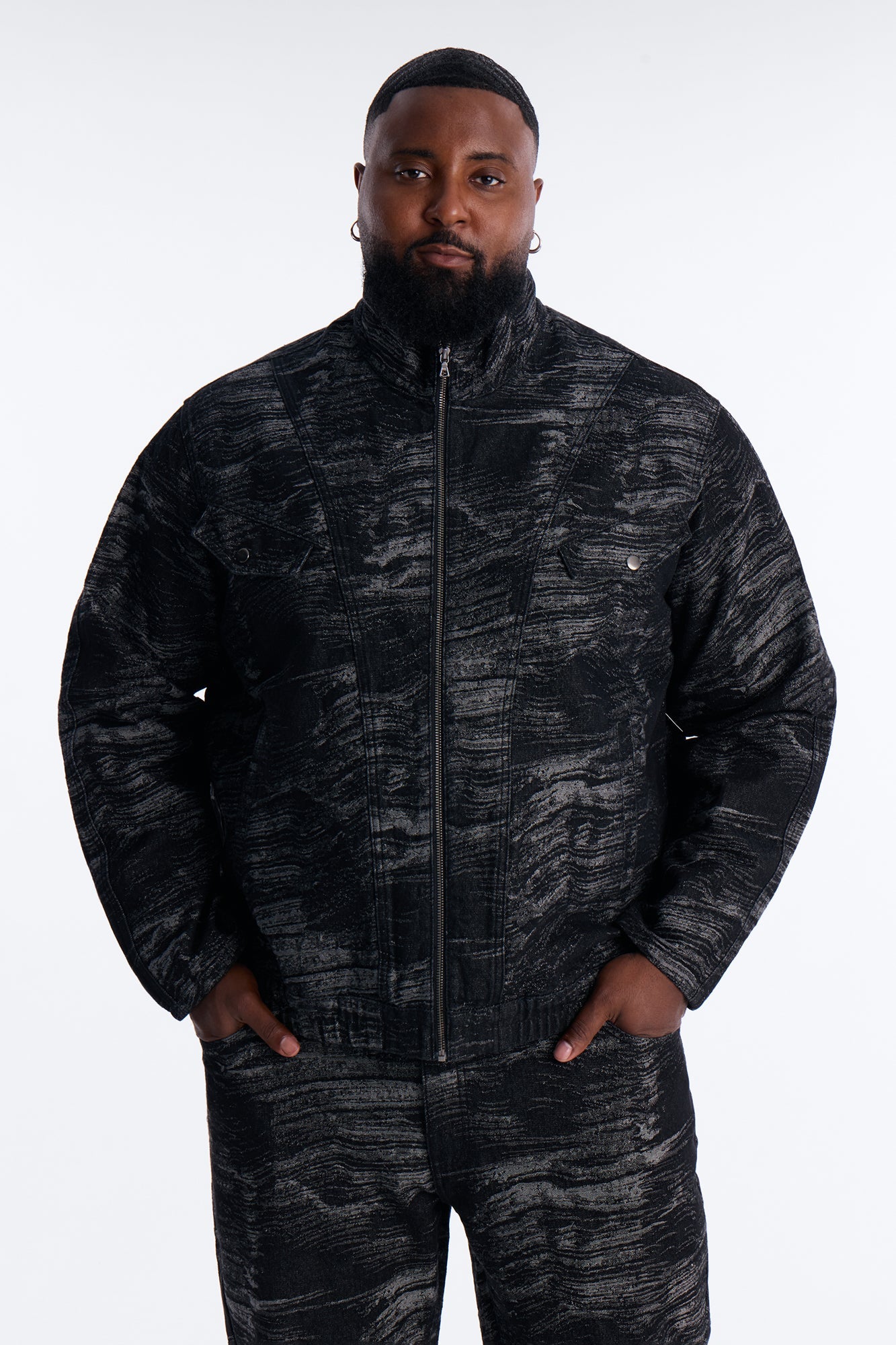 Jacquard Waves Denim Jacket - Black Wash