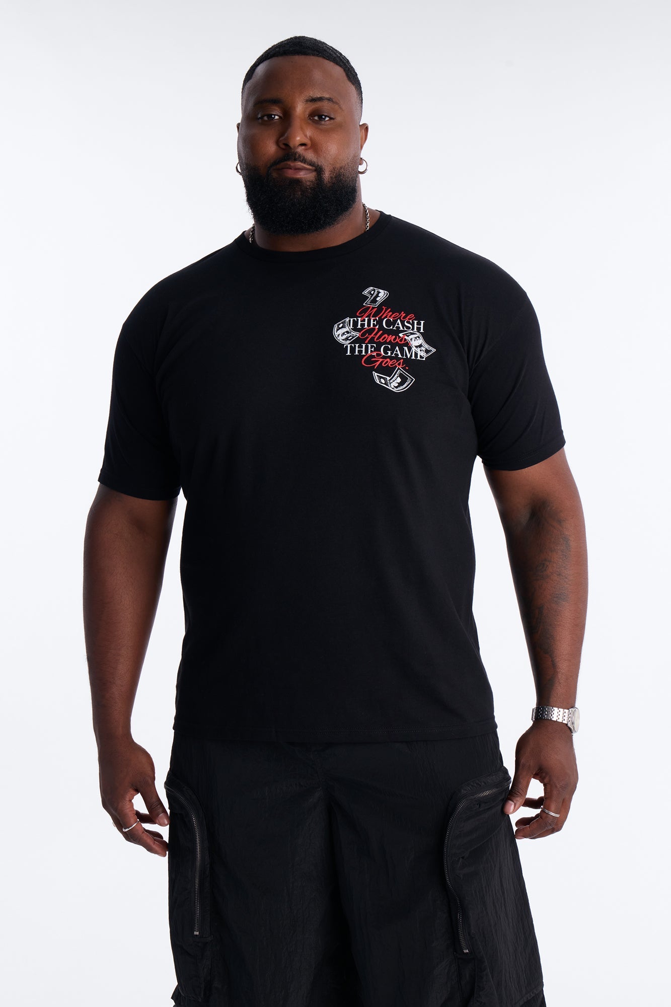 Money Talks Puff Print Short Sleeve Tee - Black
