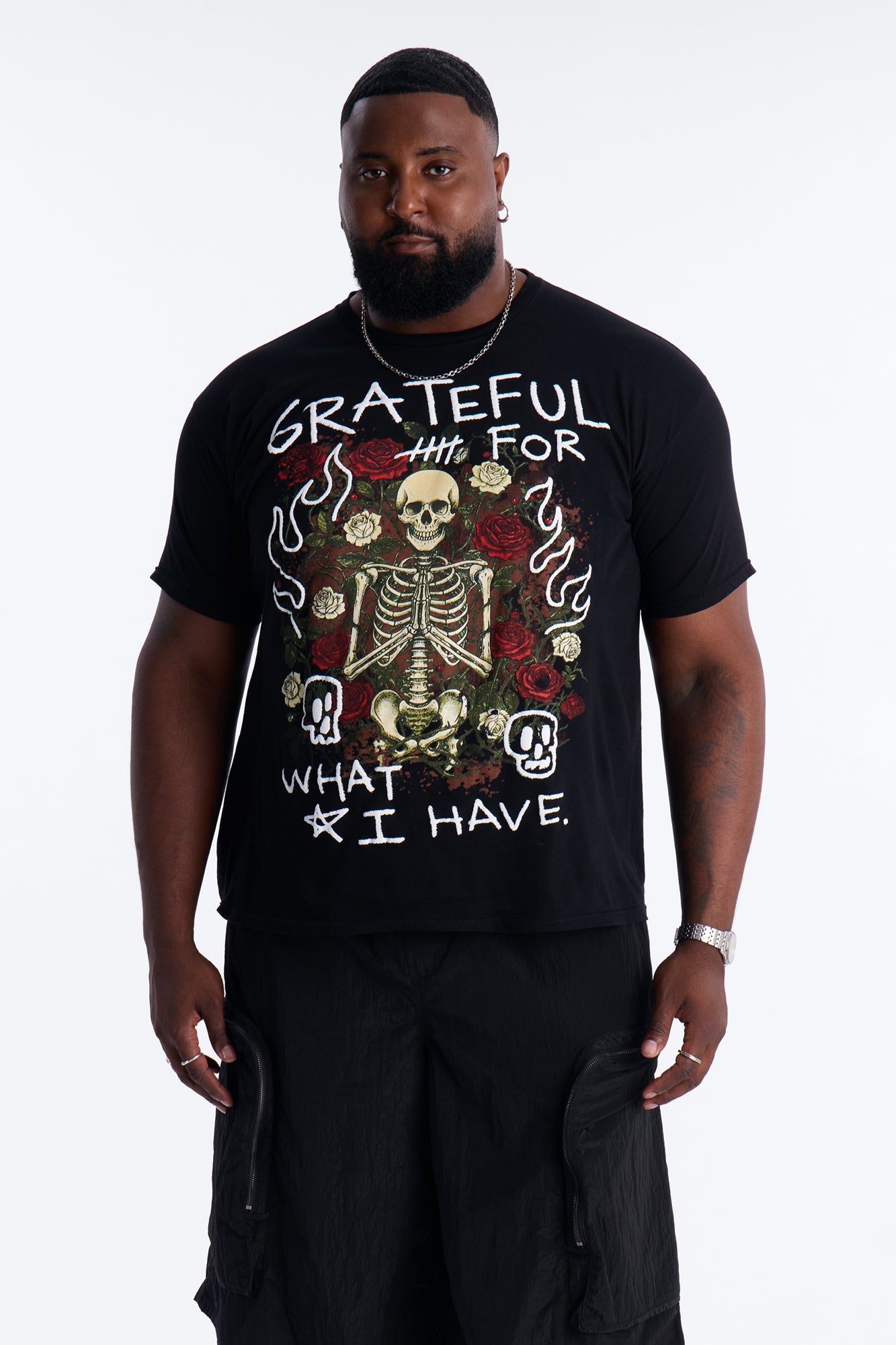 Grateful And Fearless Puff Print Short Sleeve Tee - Black