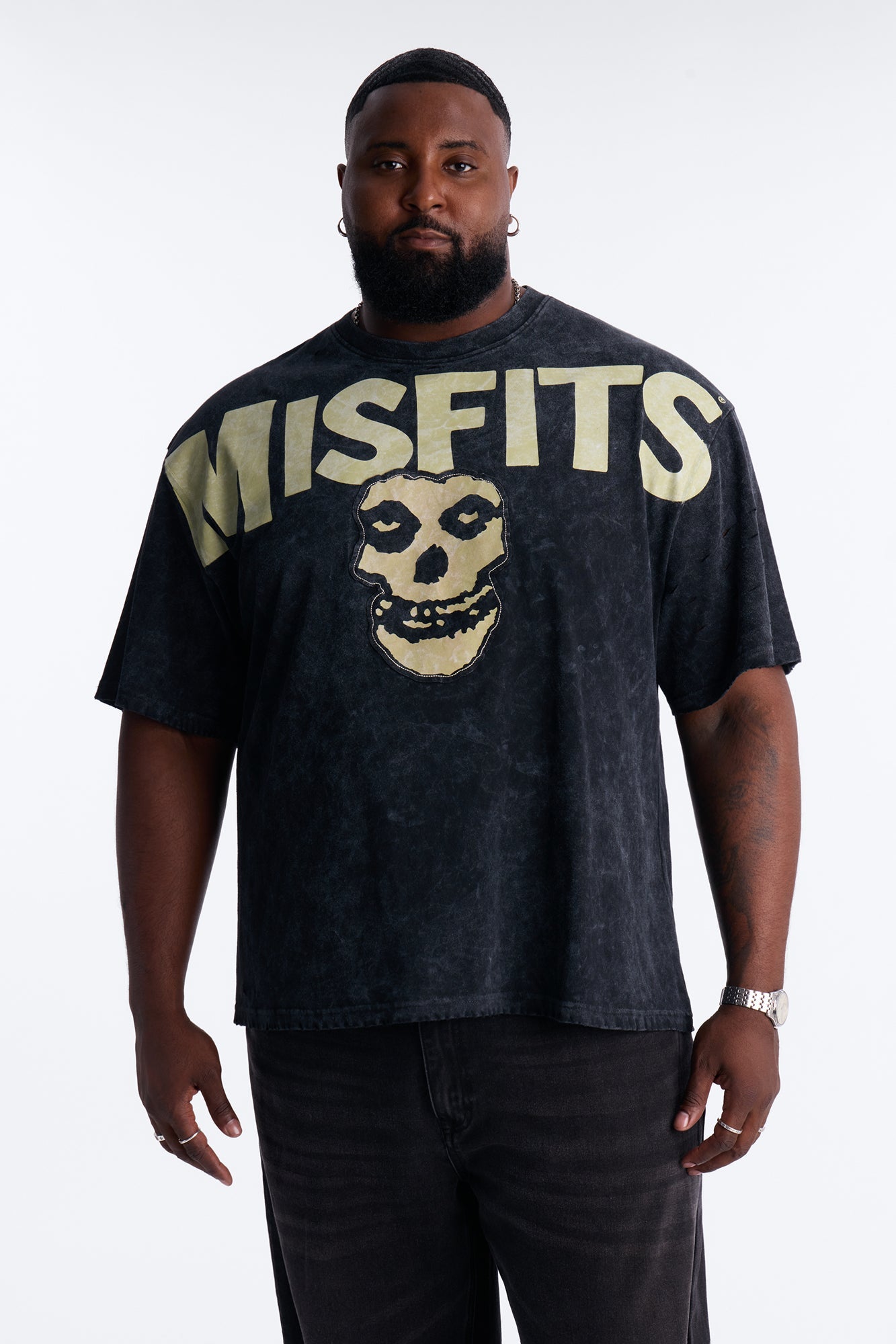 Misfits Destroyed Mineral Wash Short Sleeve Tee - Black
