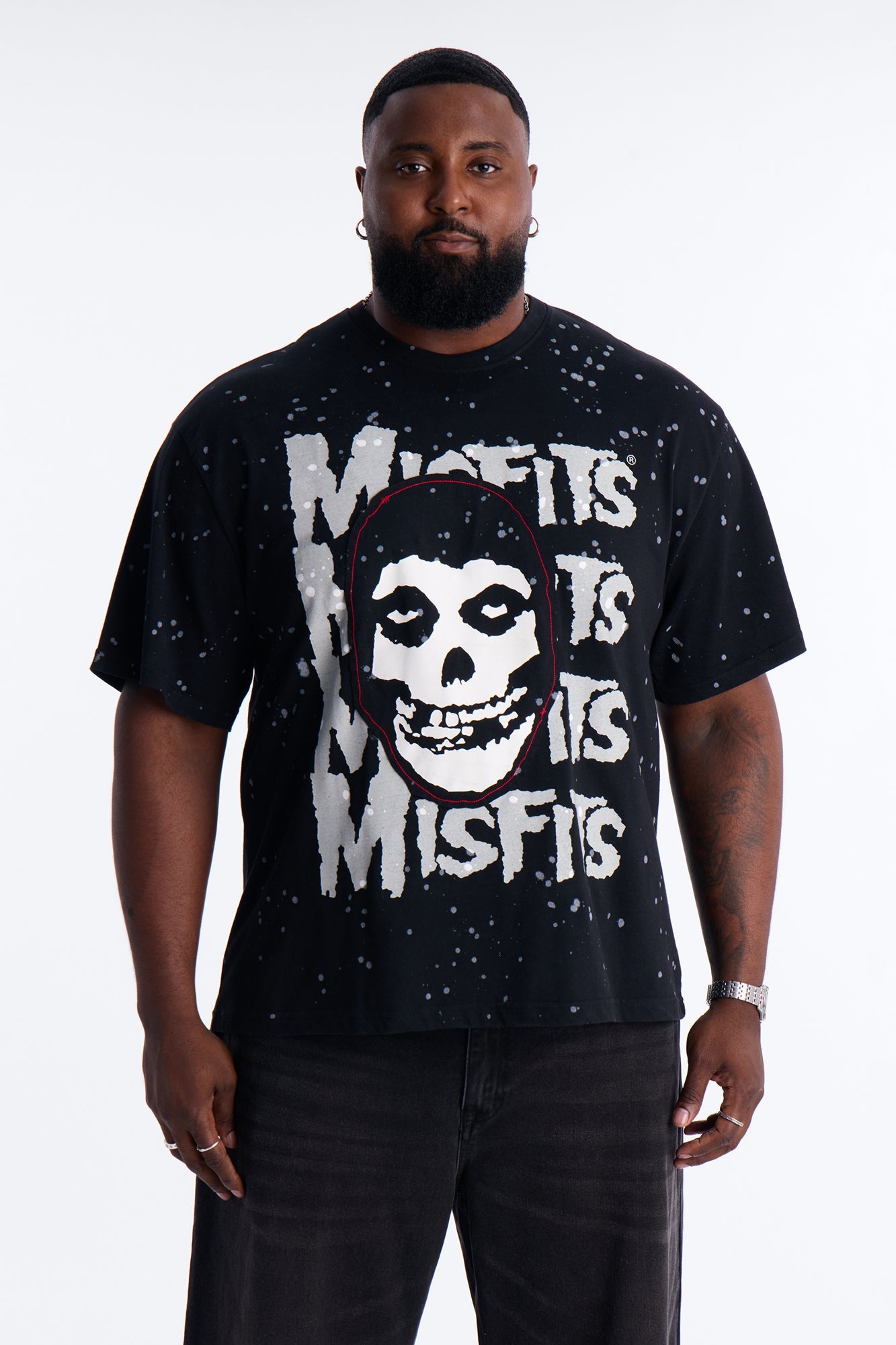 Misfits Rebel Applique Detail Graphic Short Sleeve Tee - Black