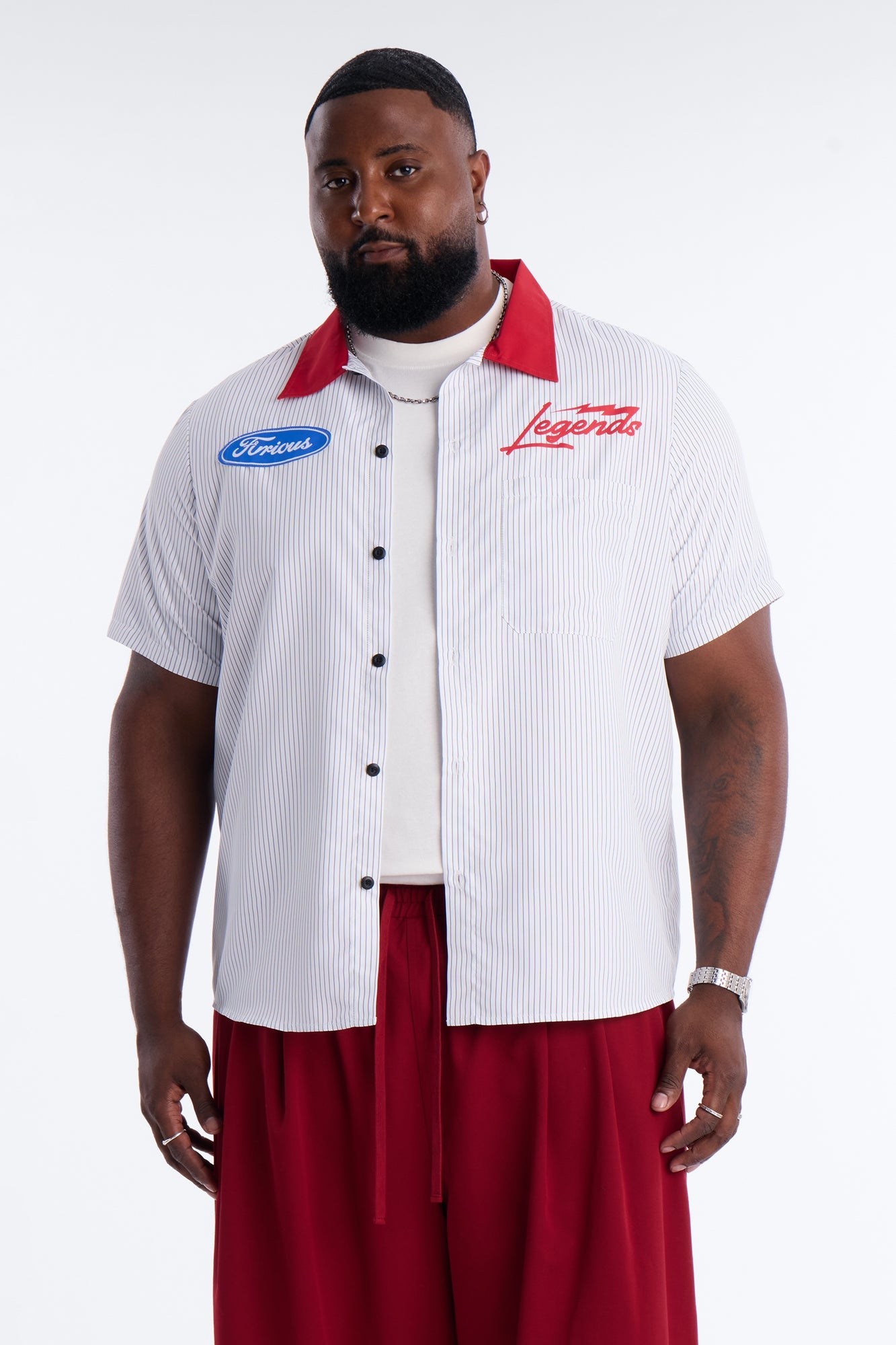 Cash Only Striped Button Up Shirt - White