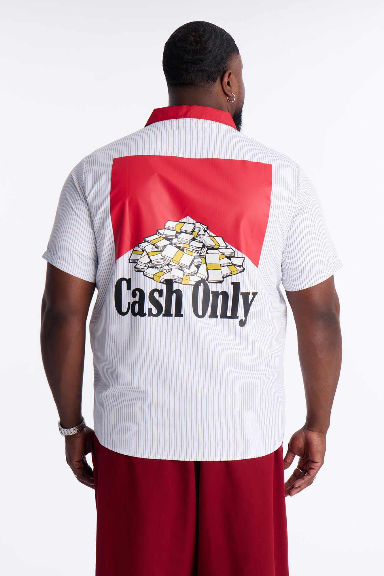 Cash Only Striped Button Up Shirt - White