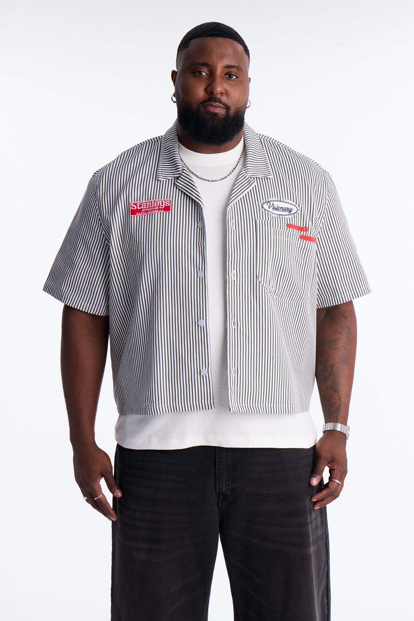 Cropped Pit Crew Mechanic Shirt - Black