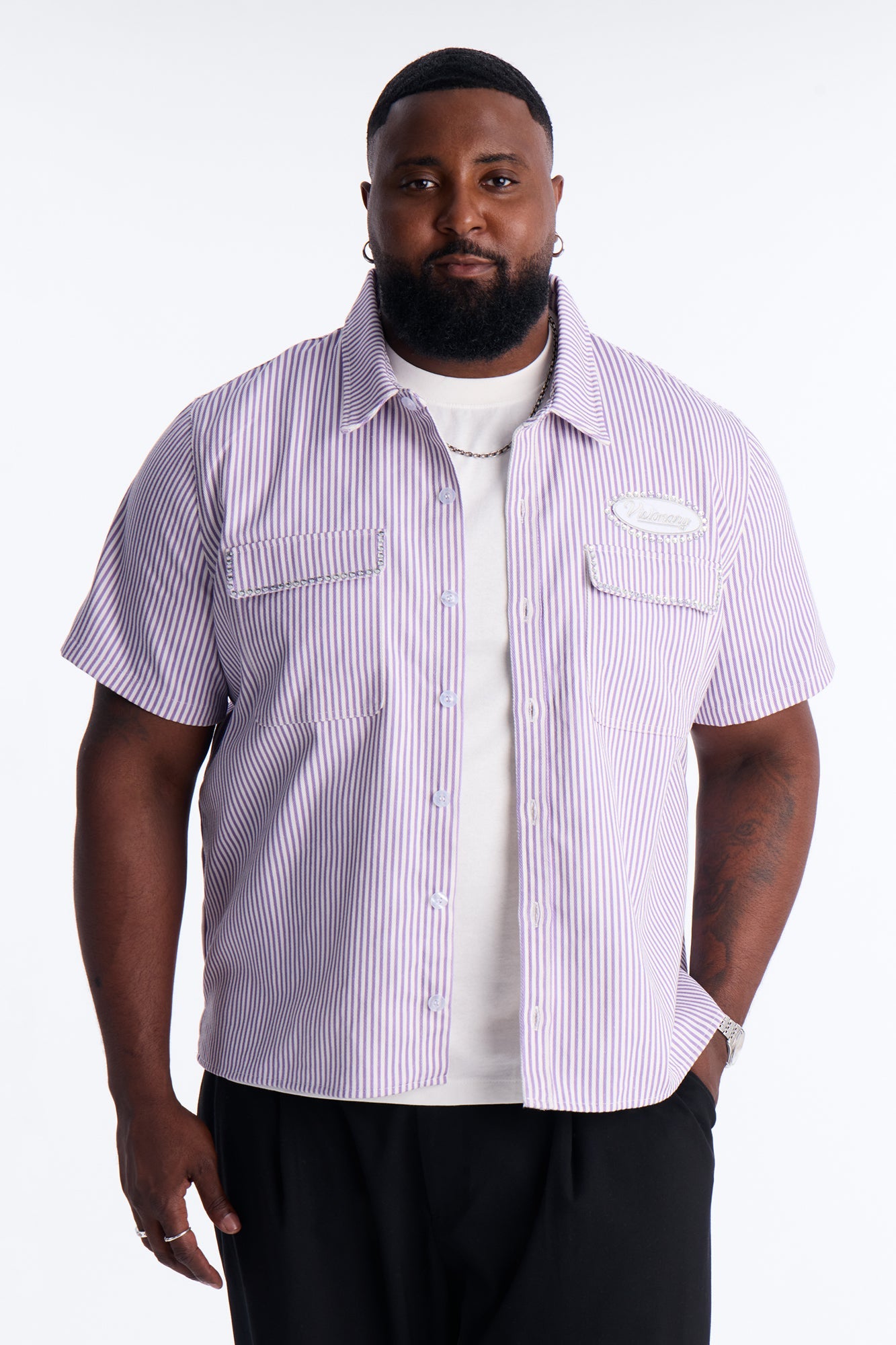 Diamante Trim Mechanic Shirt - Purple