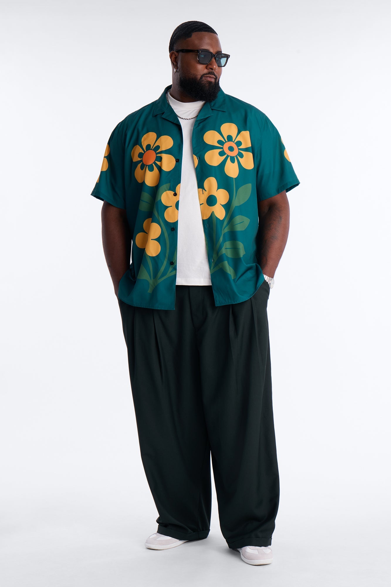 Relaxed Forest Bloom Button Up Shirt - Green