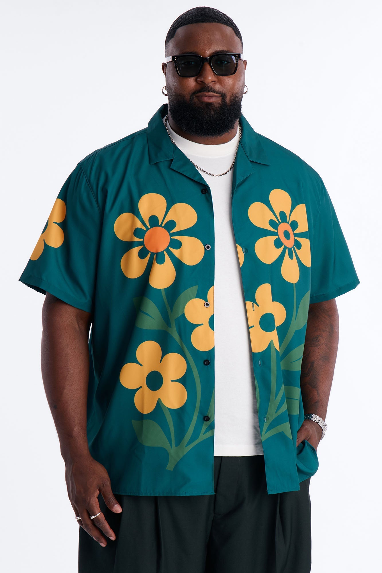 Relaxed Forest Bloom Button Up Shirt - Green
