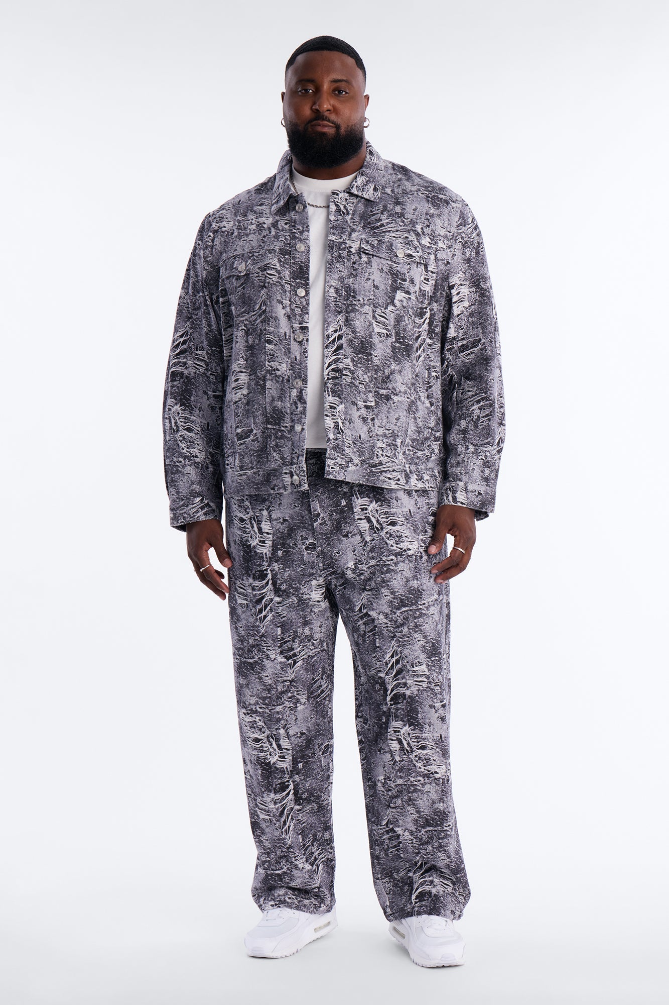 Baggy Ghost Distressed Printed Jean - Black