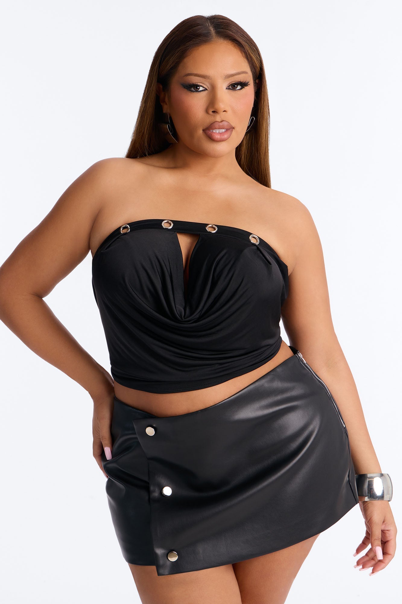 Sabina Grommet Cowl Tube Top - Black NEWFASHIONEDGE