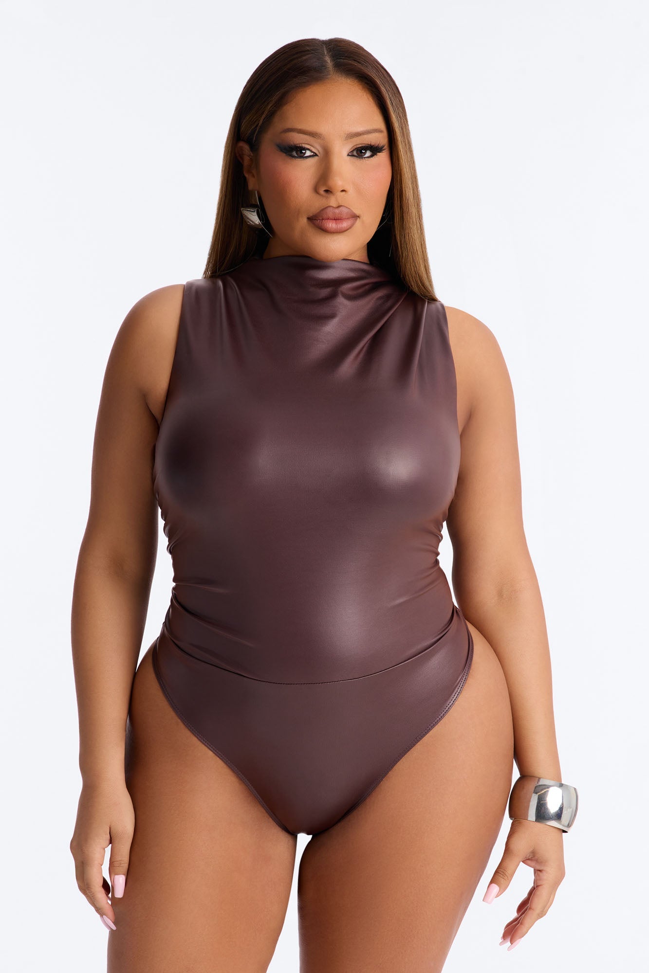 Kourtney Faux Leather Bodysuit - Brown NEWFASHIONEDGE