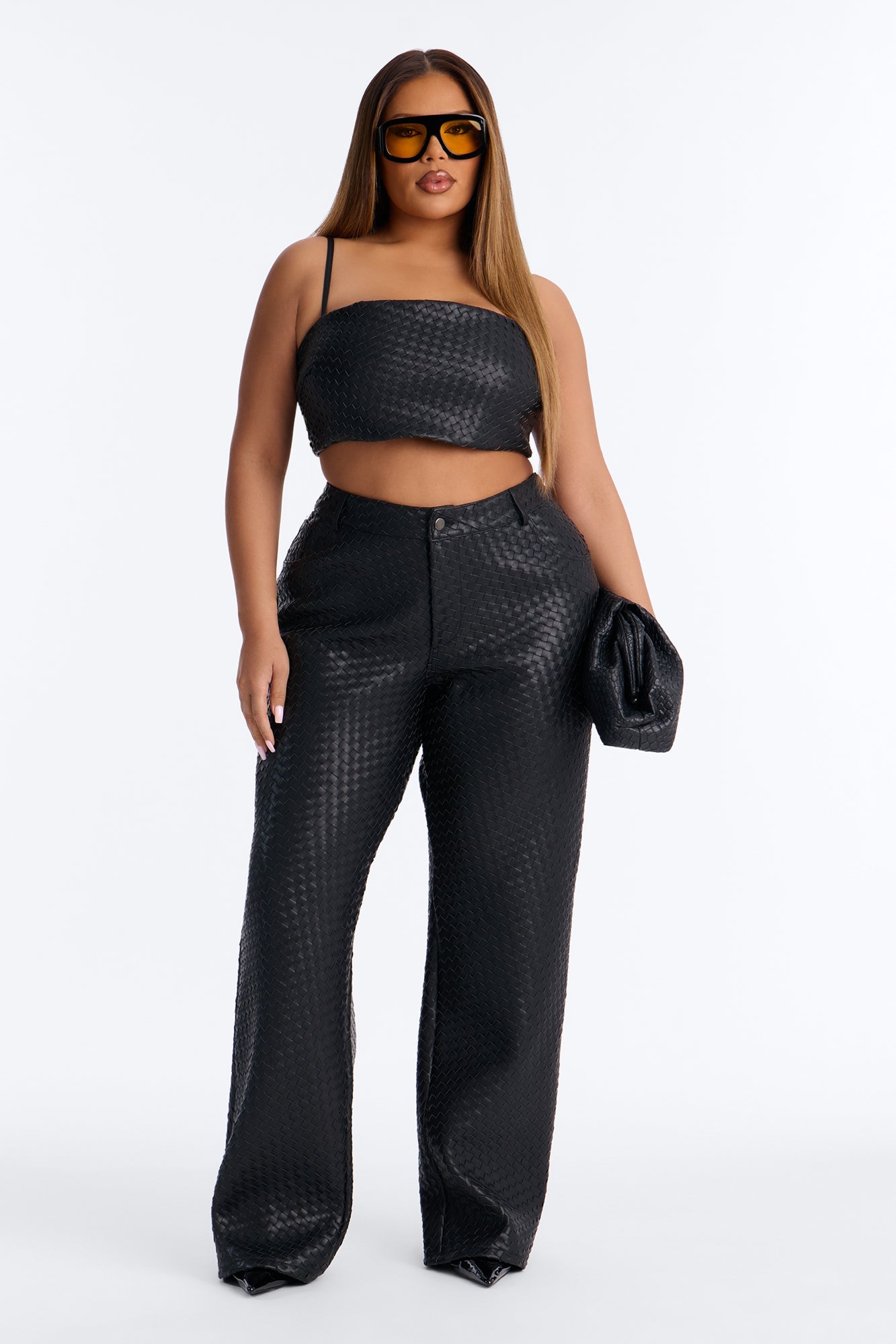 Vivian Woven Faux Leather Bralette Top - Black