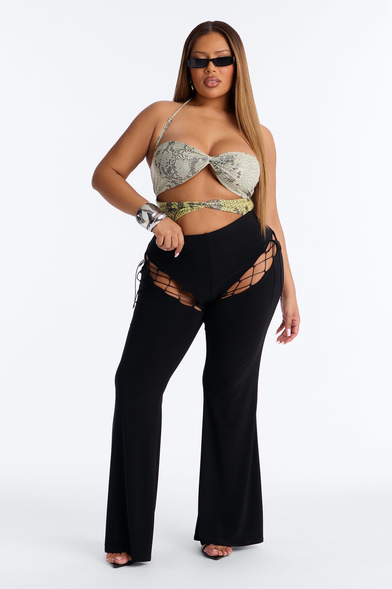 Demi Lace Up Flare Pant 33″ - Black NEWFASHIONEDGE