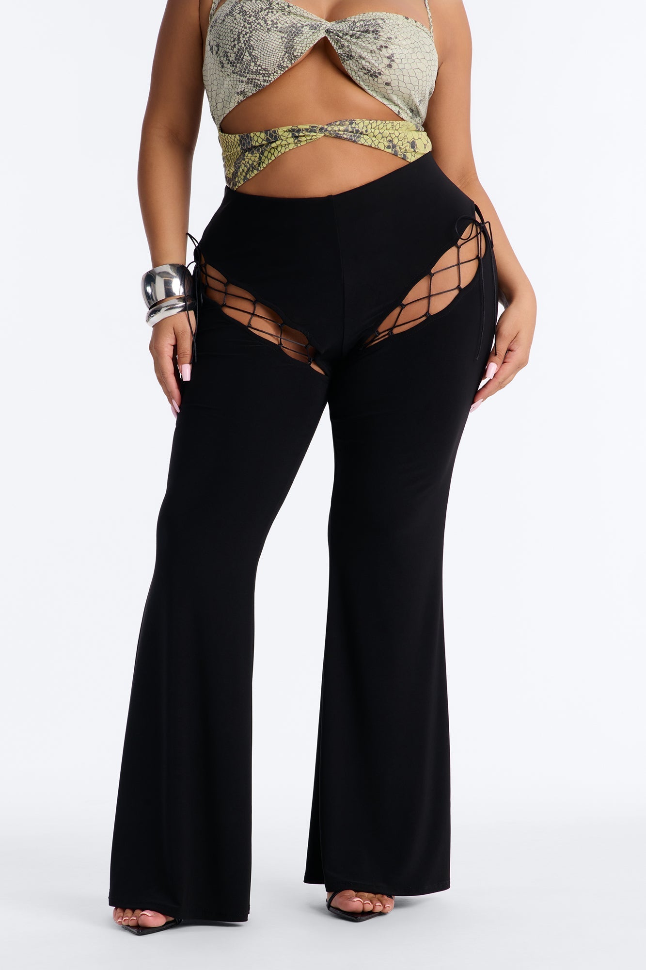 Demi Lace Up Flare Pant 33″ - Black NEWFASHIONEDGE