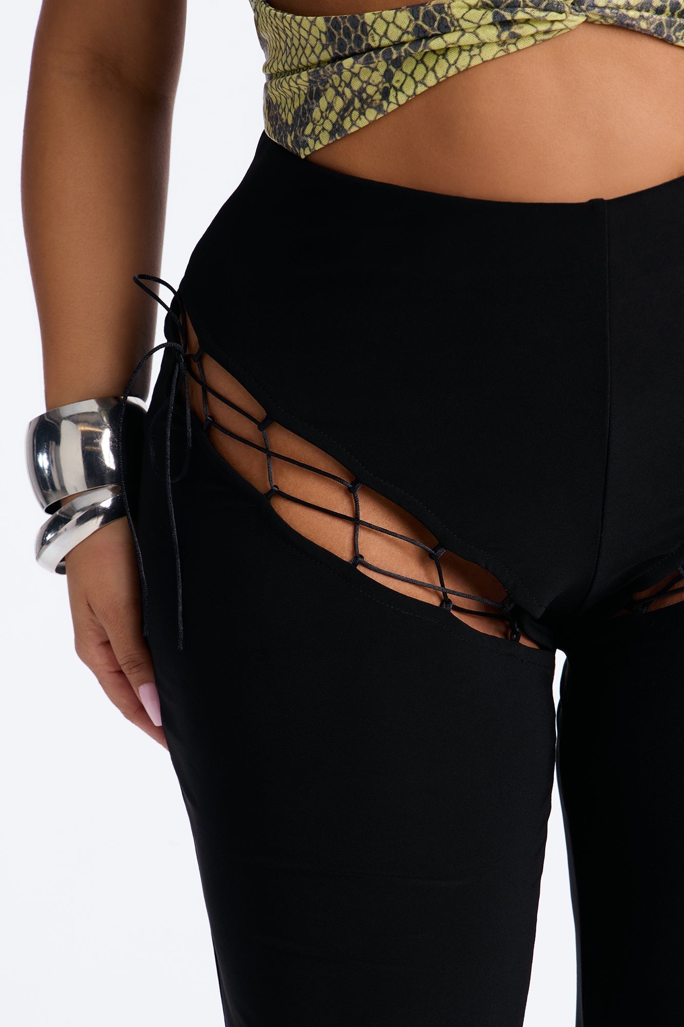 Demi Lace Up Flare Pant 33″ - Black NEWFASHIONEDGE