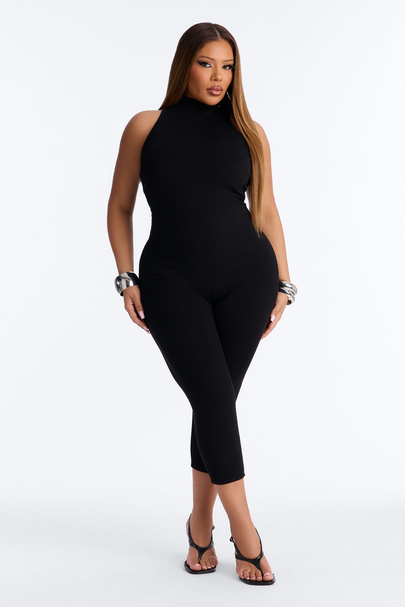 Maribel Sleeveless Snatched Capri Jumpsuit - Black NEWFASHIONEDGE