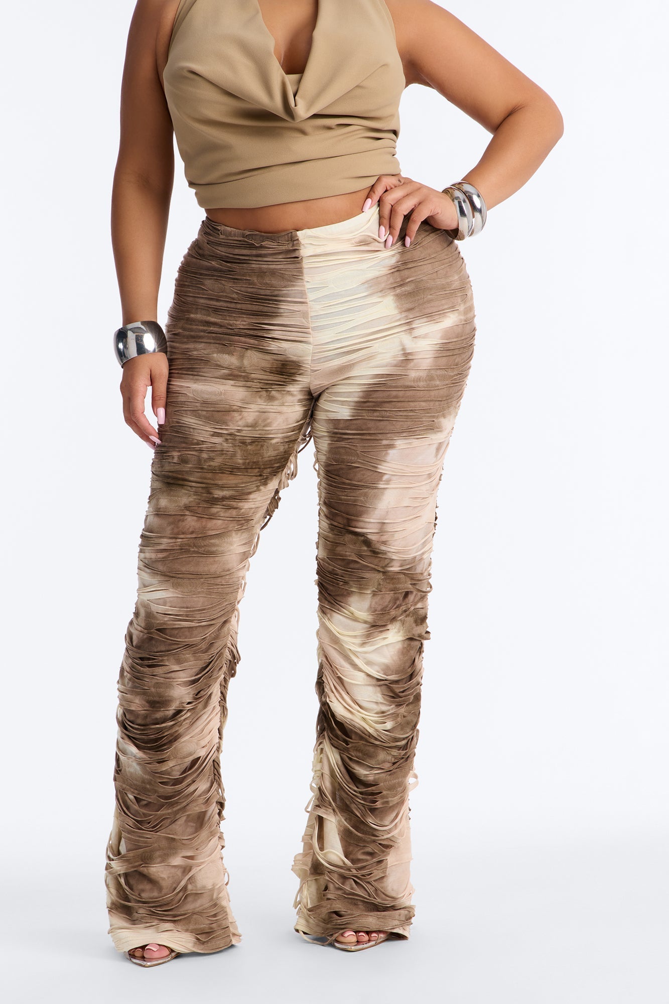 Kaia Distressed Low Rise Skinny Stacked Pant - Cream/combo