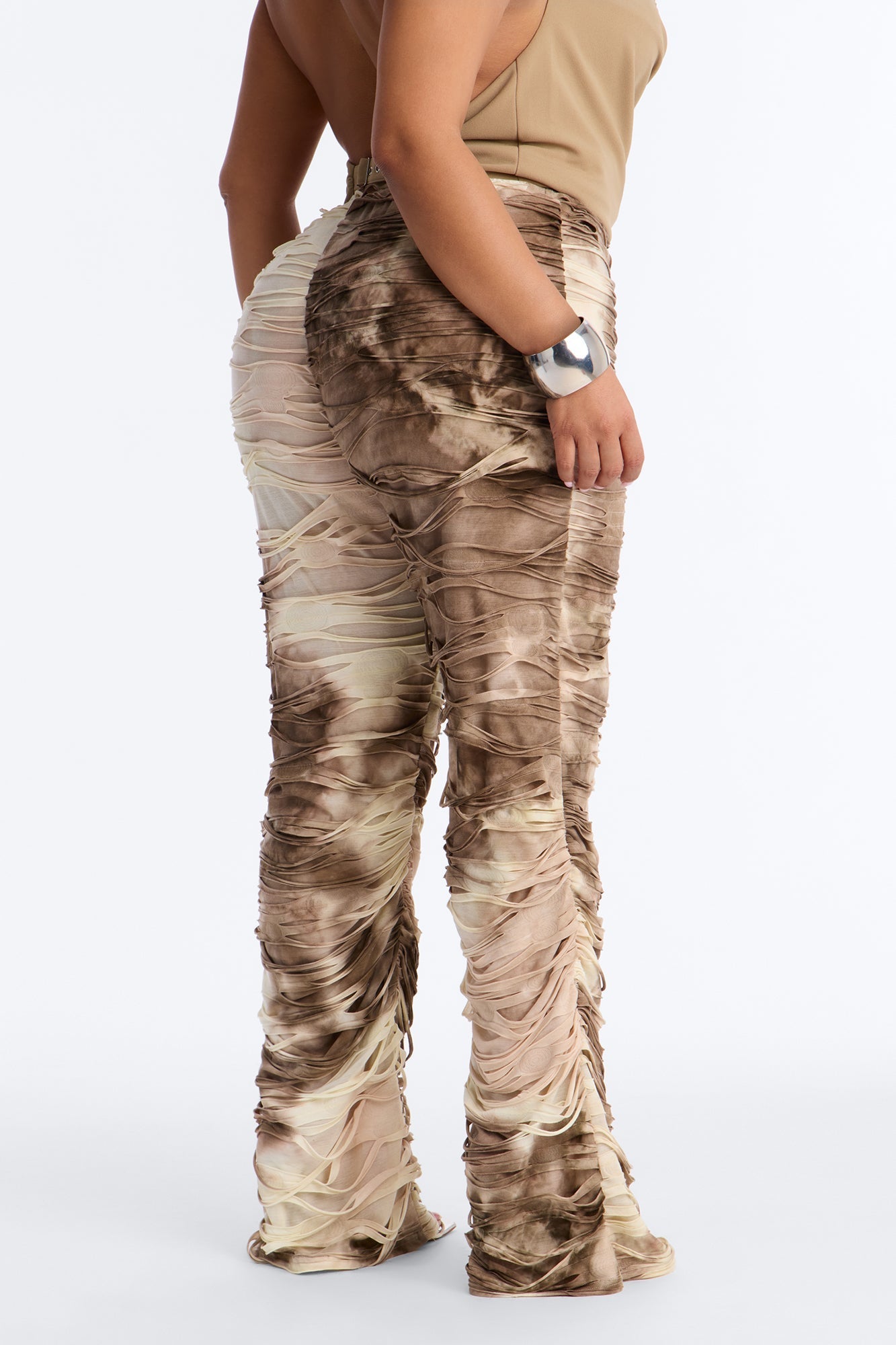 Kaia Distressed Low Rise Skinny Stacked Pant - Cream/combo