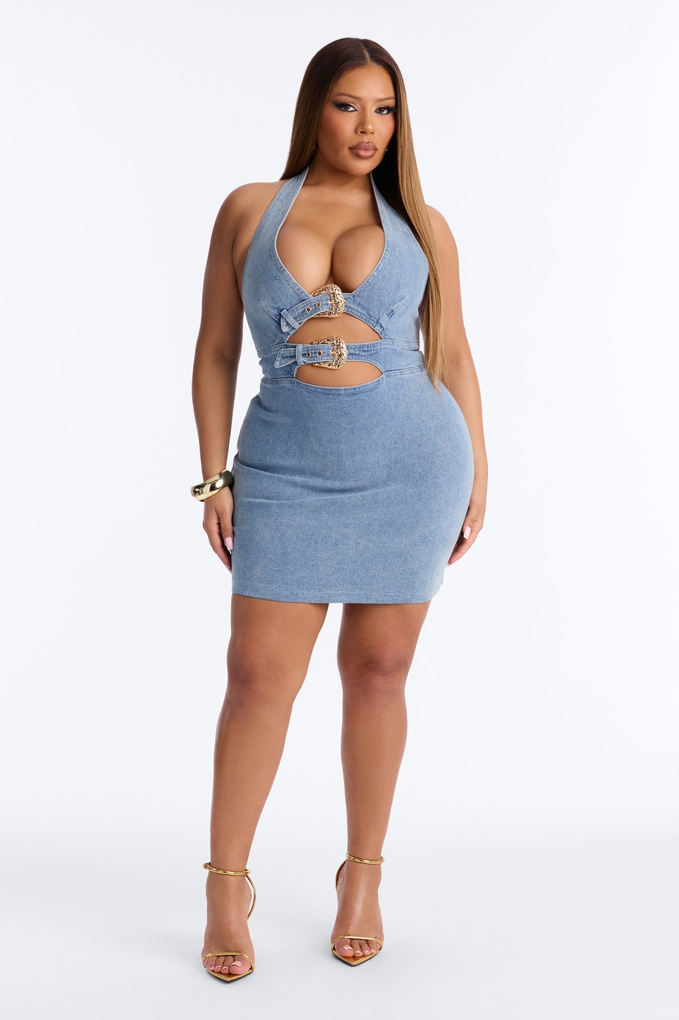 Talia Belted Denim Mini Dress - Denim NEWFASHIONEDGE