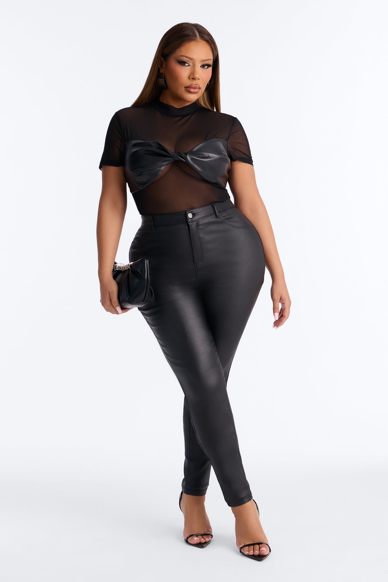 Best Of Luck Short Sleeve Twist Mesh Bodysuit - Black