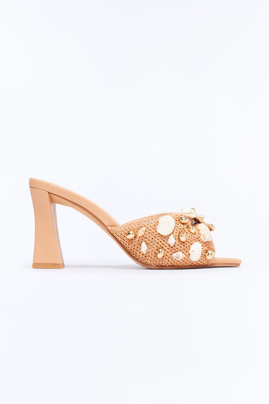 Dolce Vita Tylah Beaded Raffia Heels - Tan