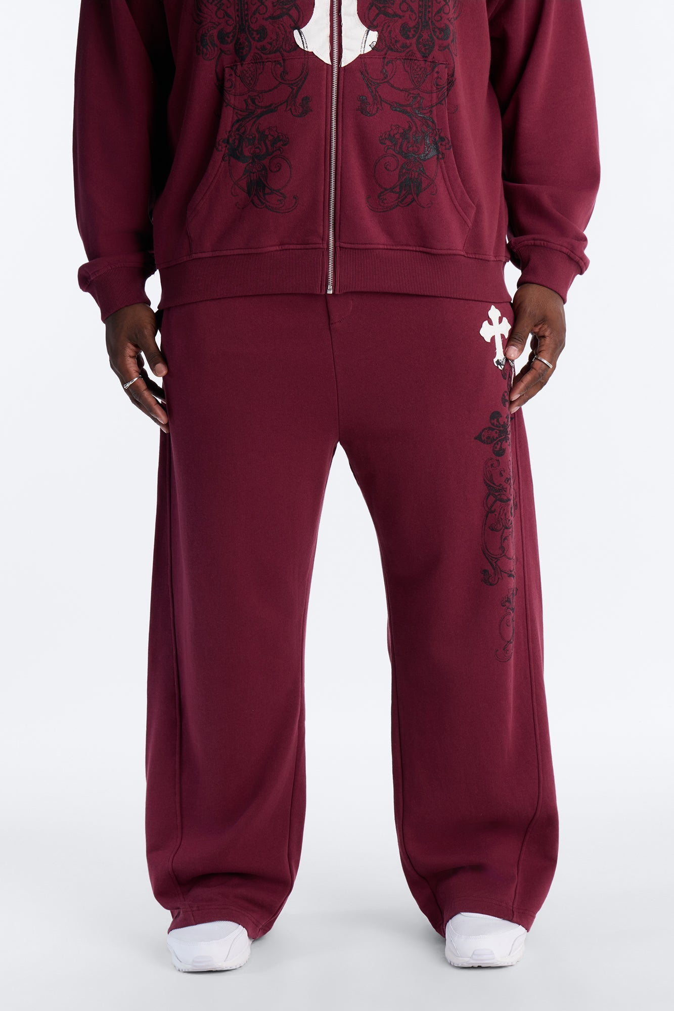 Cross Patch Sweatpants - Burgundy