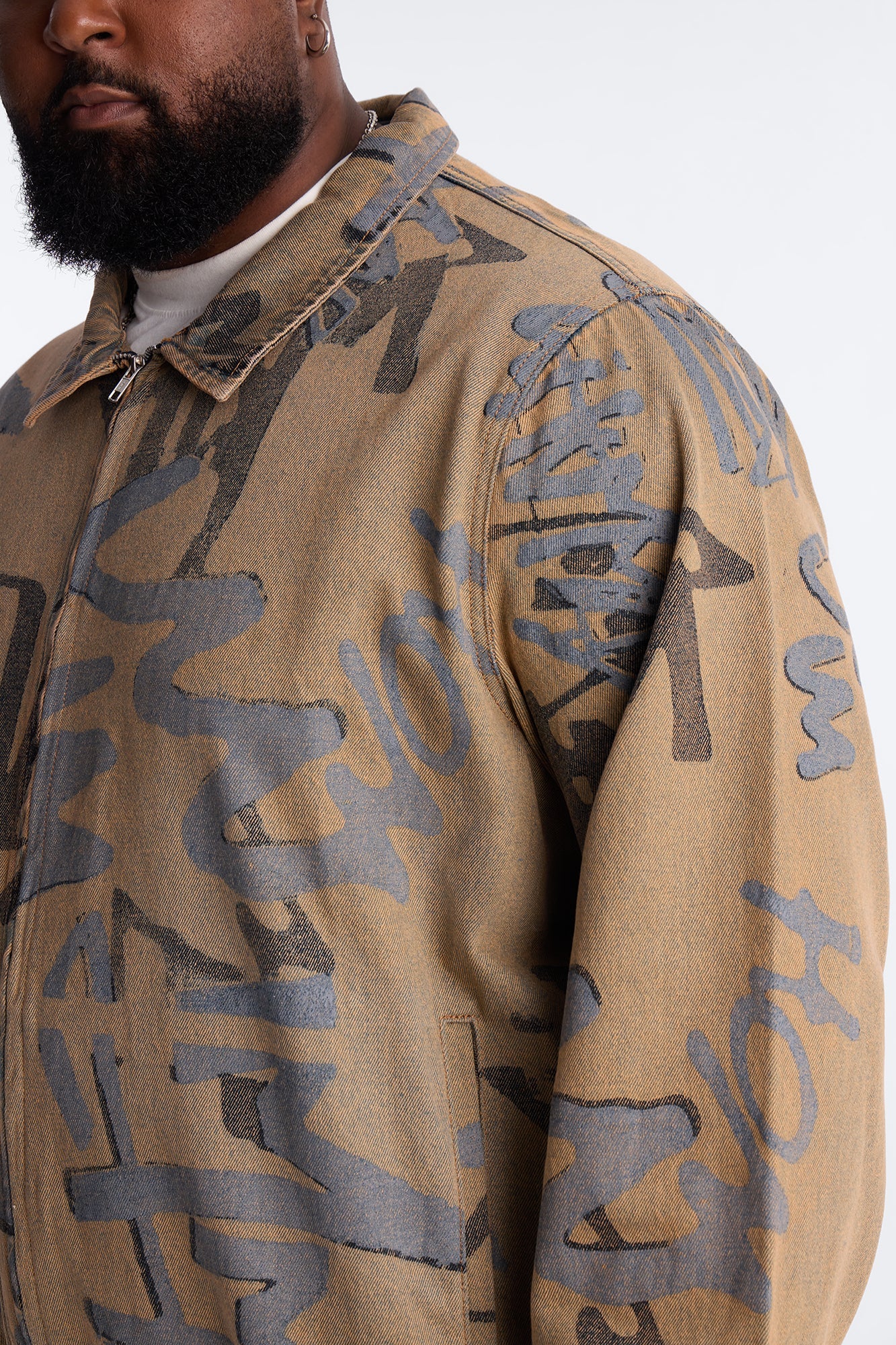 Vintage Graffiti Denim Bomber Jacket - Vintage Wash
